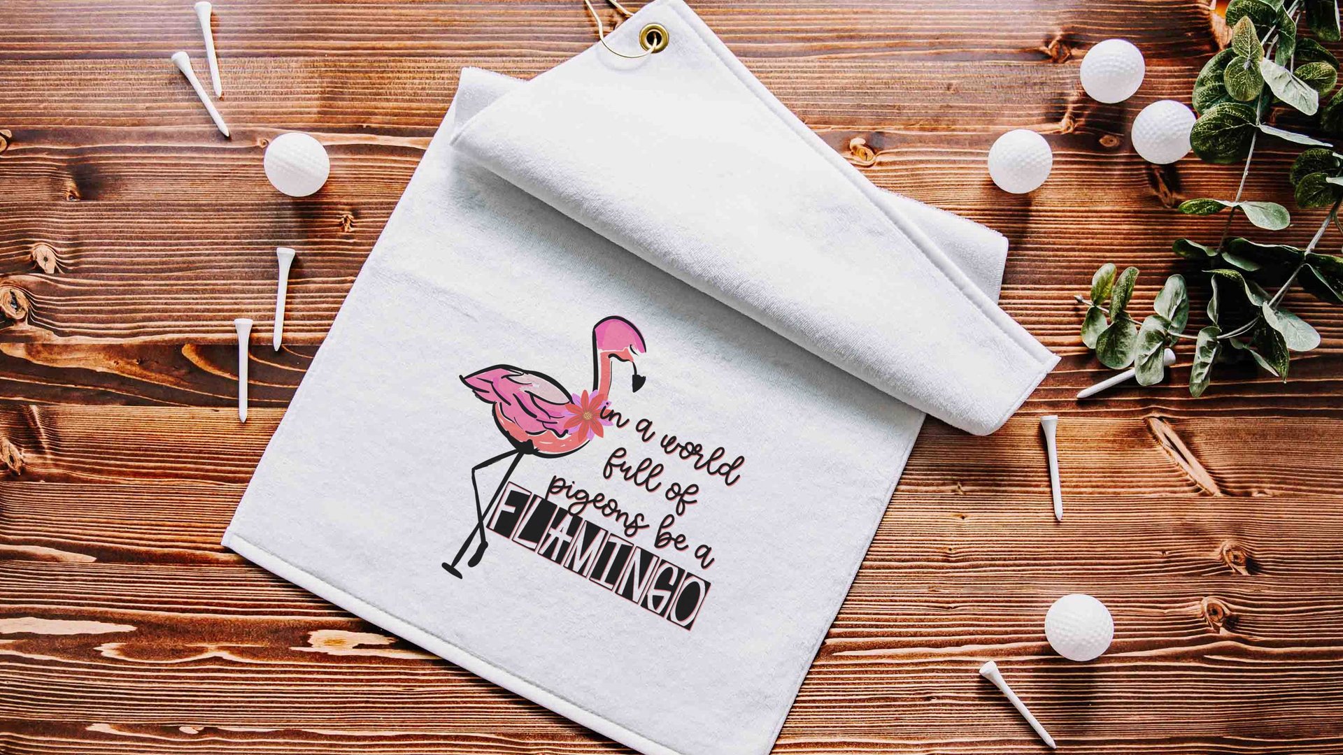 be a flamingo inspirational golf towels with grommet, cute golf bag accessories for women, funny golf gifts for ladies, flamingo gifts for