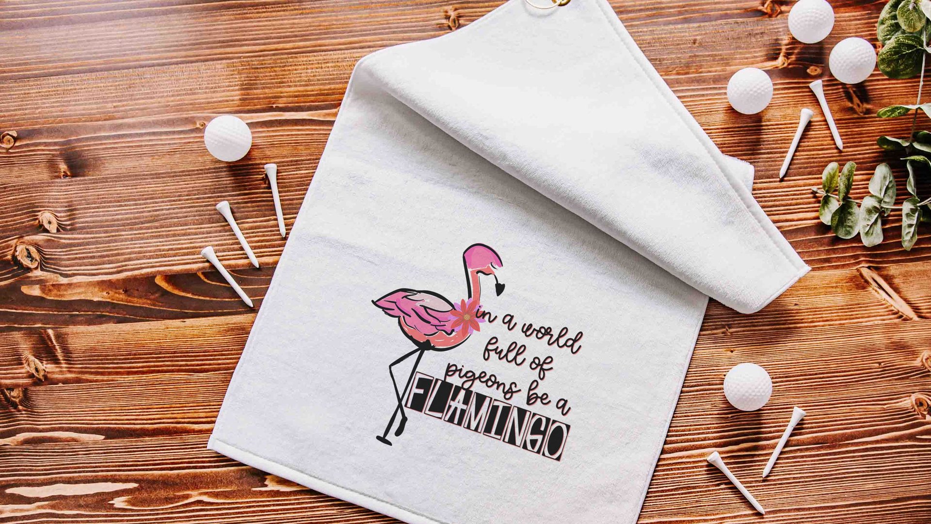 be a flamingo inspirational golf towels with grommet, cute golf bag accessories for women, funny golf gifts for ladies, flamingo gifts for