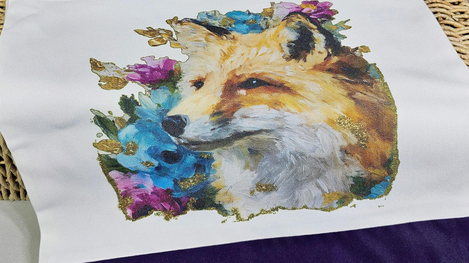 watercolor fox tote bag teacher gifts for women, floral fox gifts for sisters, library tote for books, college gifts for girls, eco friendly