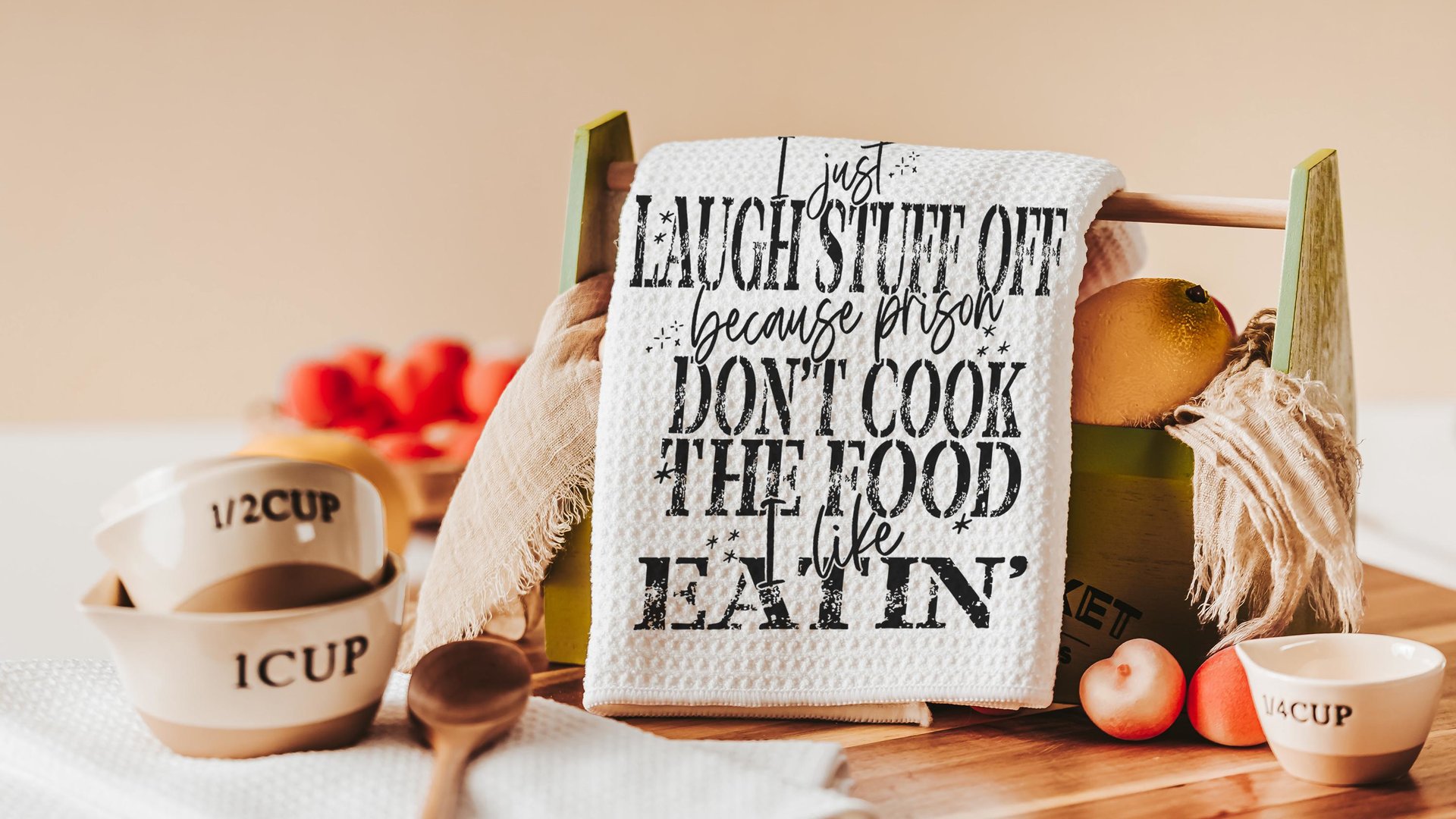 I can't go to prison sarcastic kitchen towels, cooking gifts for women, bestie birthday gifts for her, funny kitchen decor, snarky gifts for