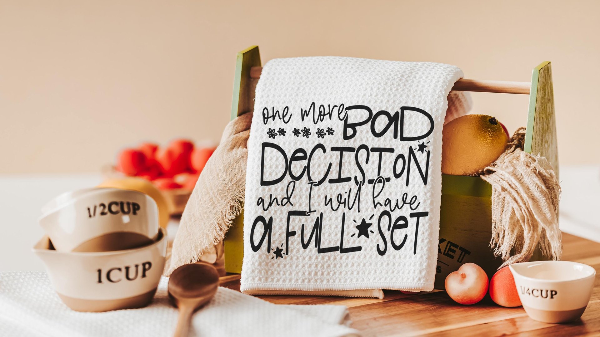 bad decisions quote sassy kitchen towel home decor, snarky gifts, divorce gift for her, bad decisions make good stories funny kitchen items