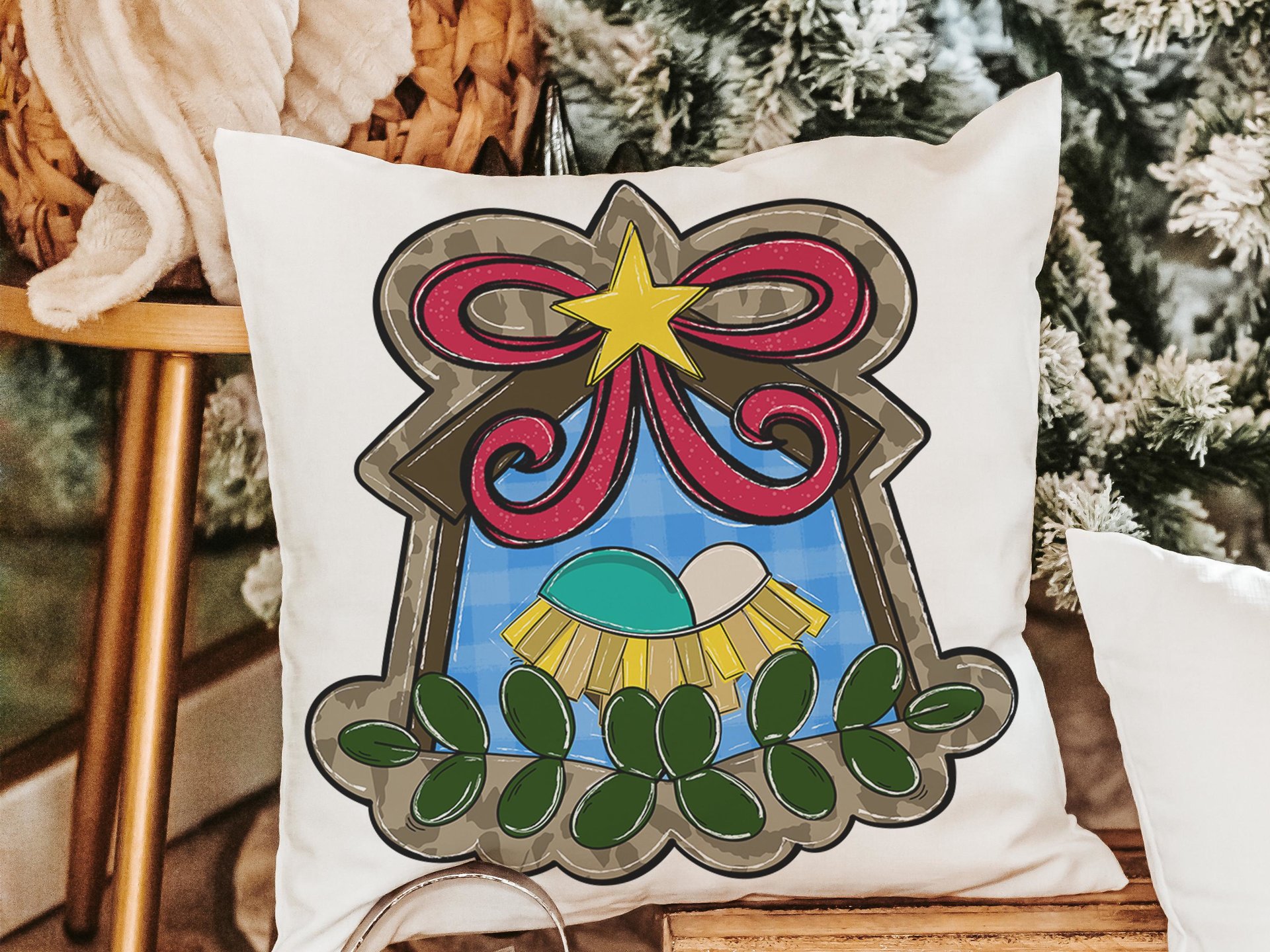 baby Jesus in the manger nativity throw pillows for couch religious Christmas gifts for godmother, holiday hosting decor home decor gift