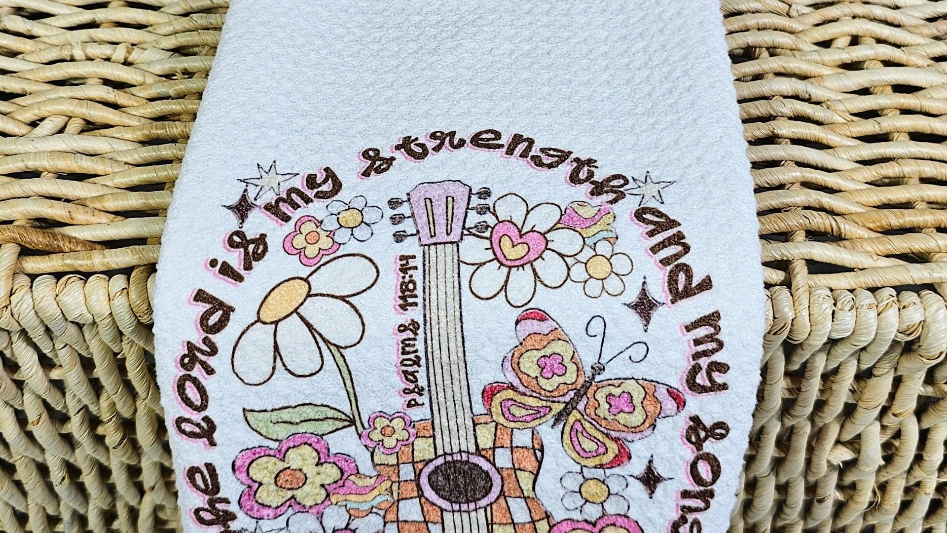 the Lord is my strength scripture kitchen towels, Christian kitchen decor, Psalm 118:14 Bible verse gifts for girlfriend, butterfly gifts