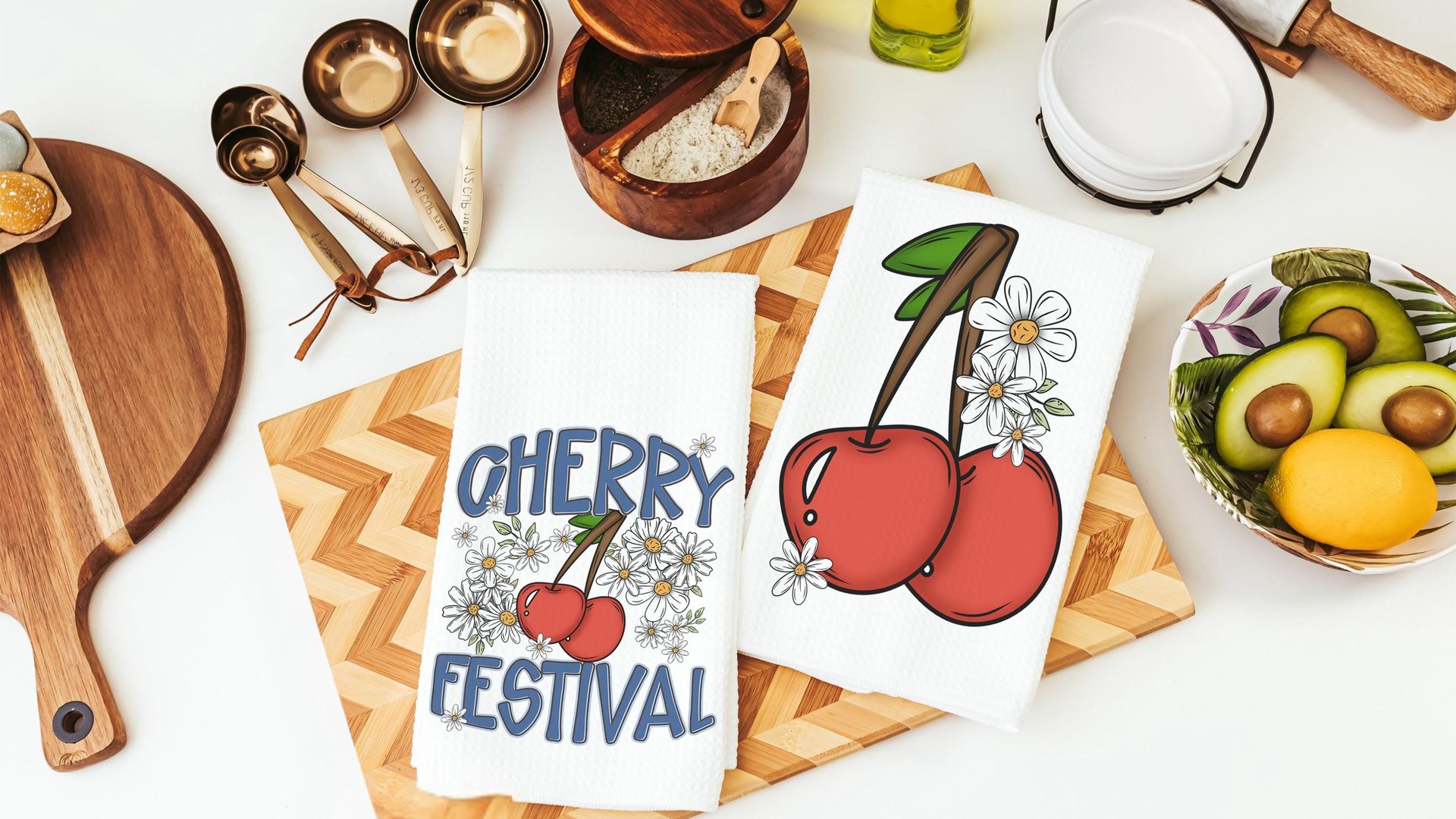cherry festival fruit kitchen towels for summer hand towels for bathroom, cherry kitchen decor, Michigan gifts for adults, trendy kitchen