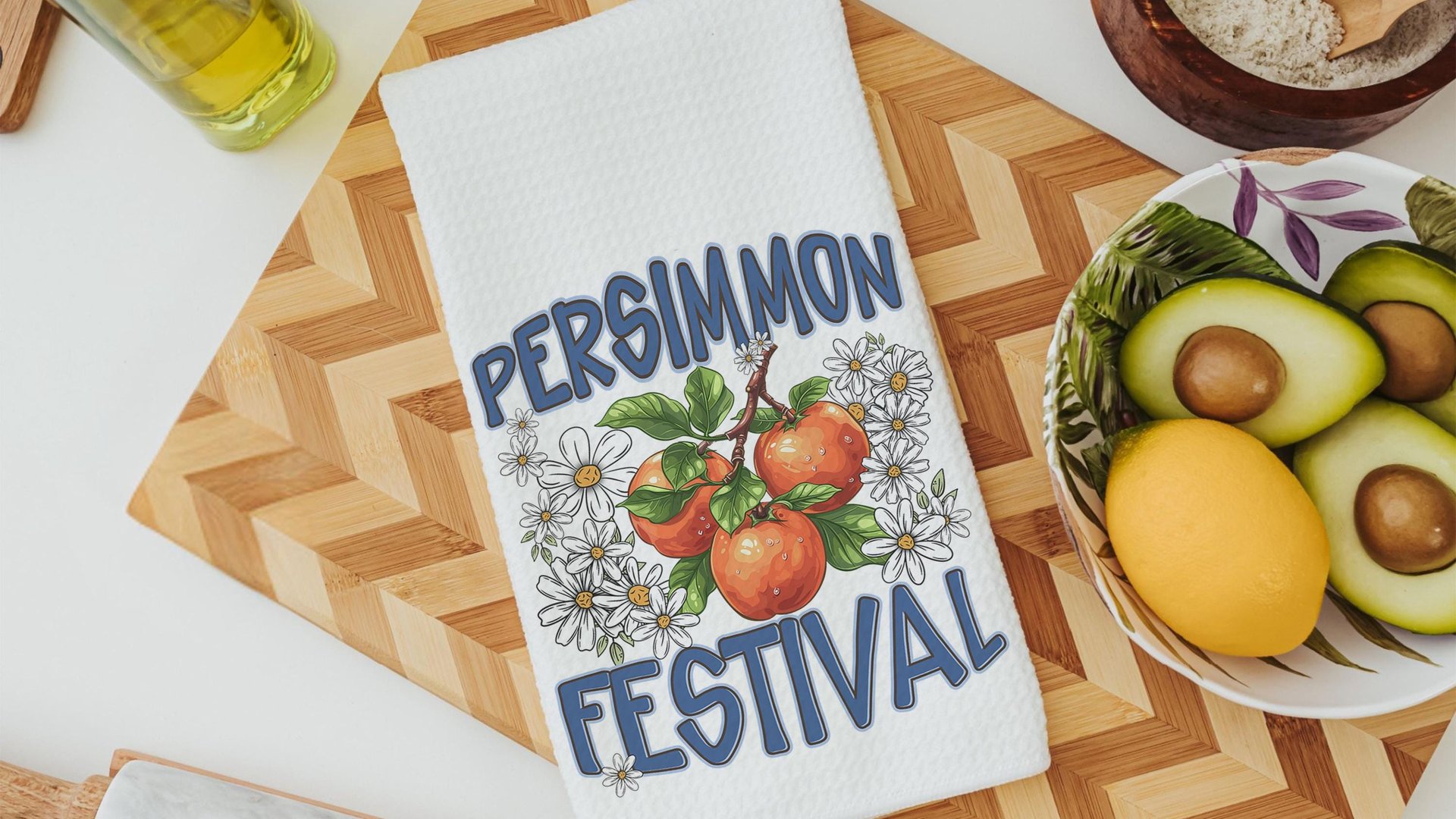 persimmon festival fruit kitchen towels for summer hand towels for bathroom, persimmon decor, Indiana gifts, persimmon botanical kitchen