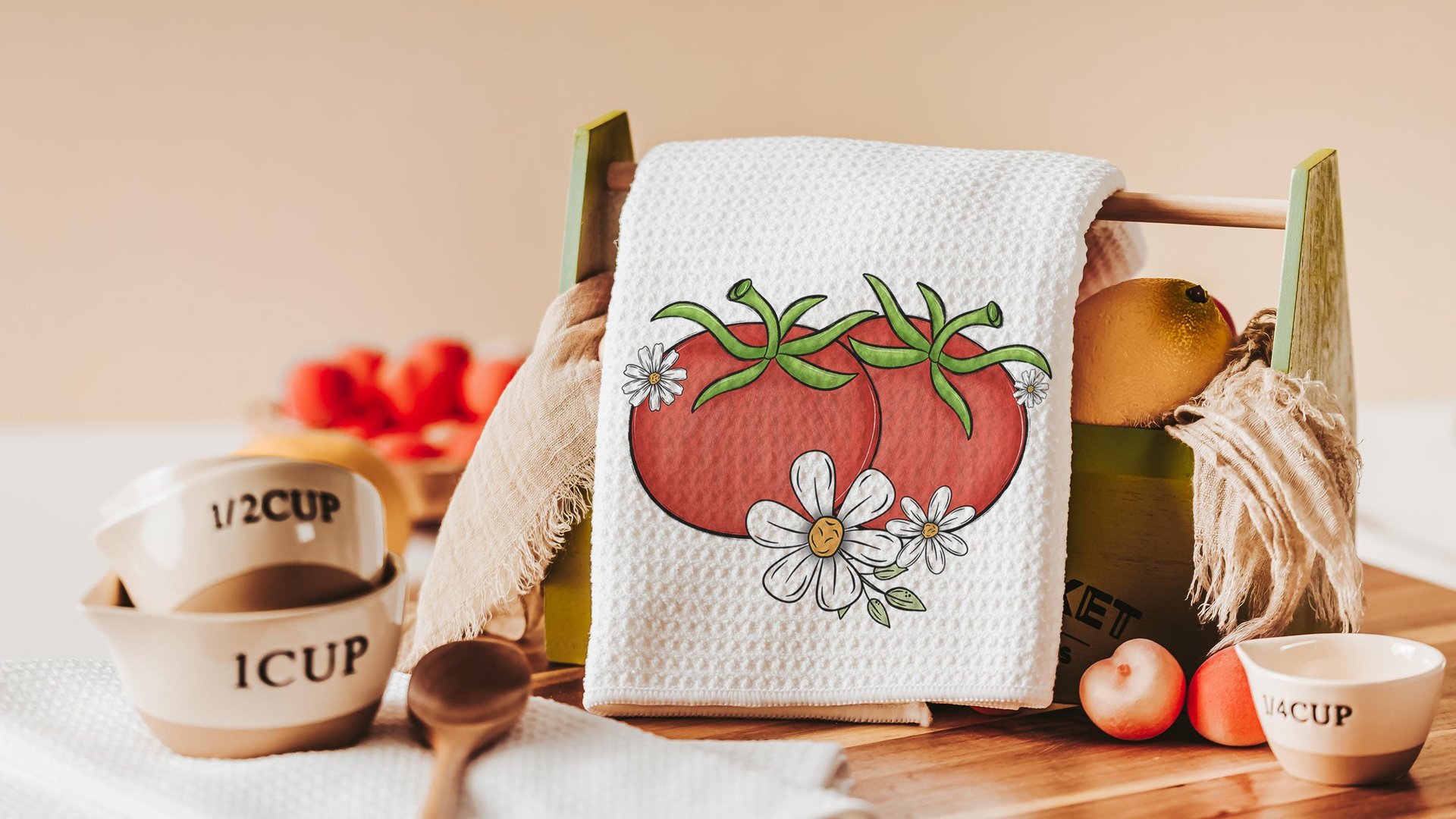 tomato festival tomato kitchen towels for mom, gardening gifts for women, tomato girl summer kitchen decor, cute hand towels guest bath