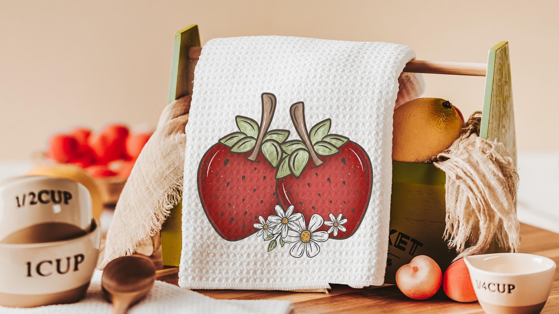 strawberry kitchen towel for mom, berry good time strawberry festival summer vibes fruit kitchen decor, cute hand towels for bathroom, best