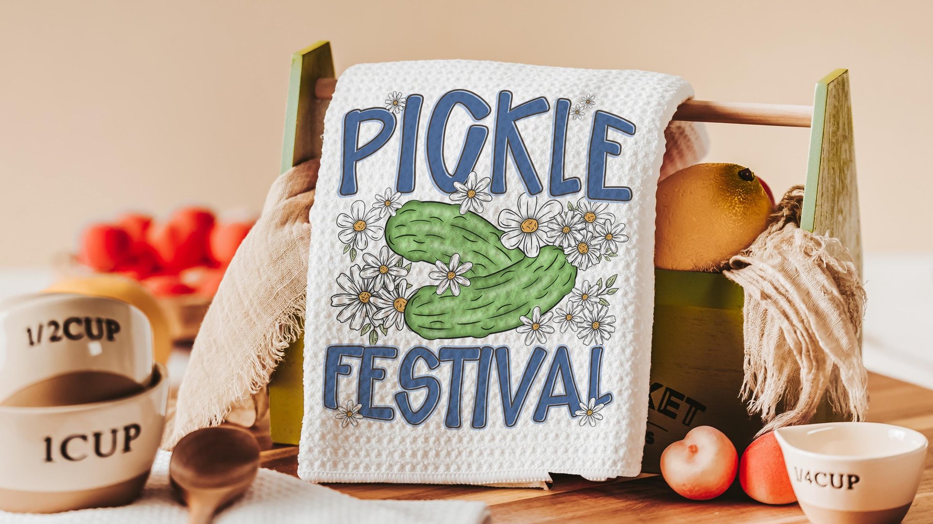 pickle festival pickle kitchen towels for mom, gardening gifts for women, pickle themed gifts, funny kitchen decor, cute hand towels guest