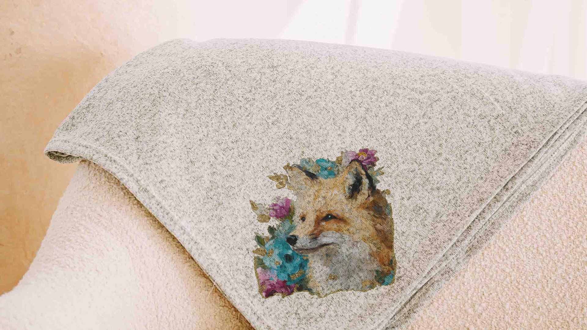 watercolor fox throw blanket for armchair, cozy gifts for sister, college dorm decor for girls, fox gifts for women, snuggle blanket 50x60