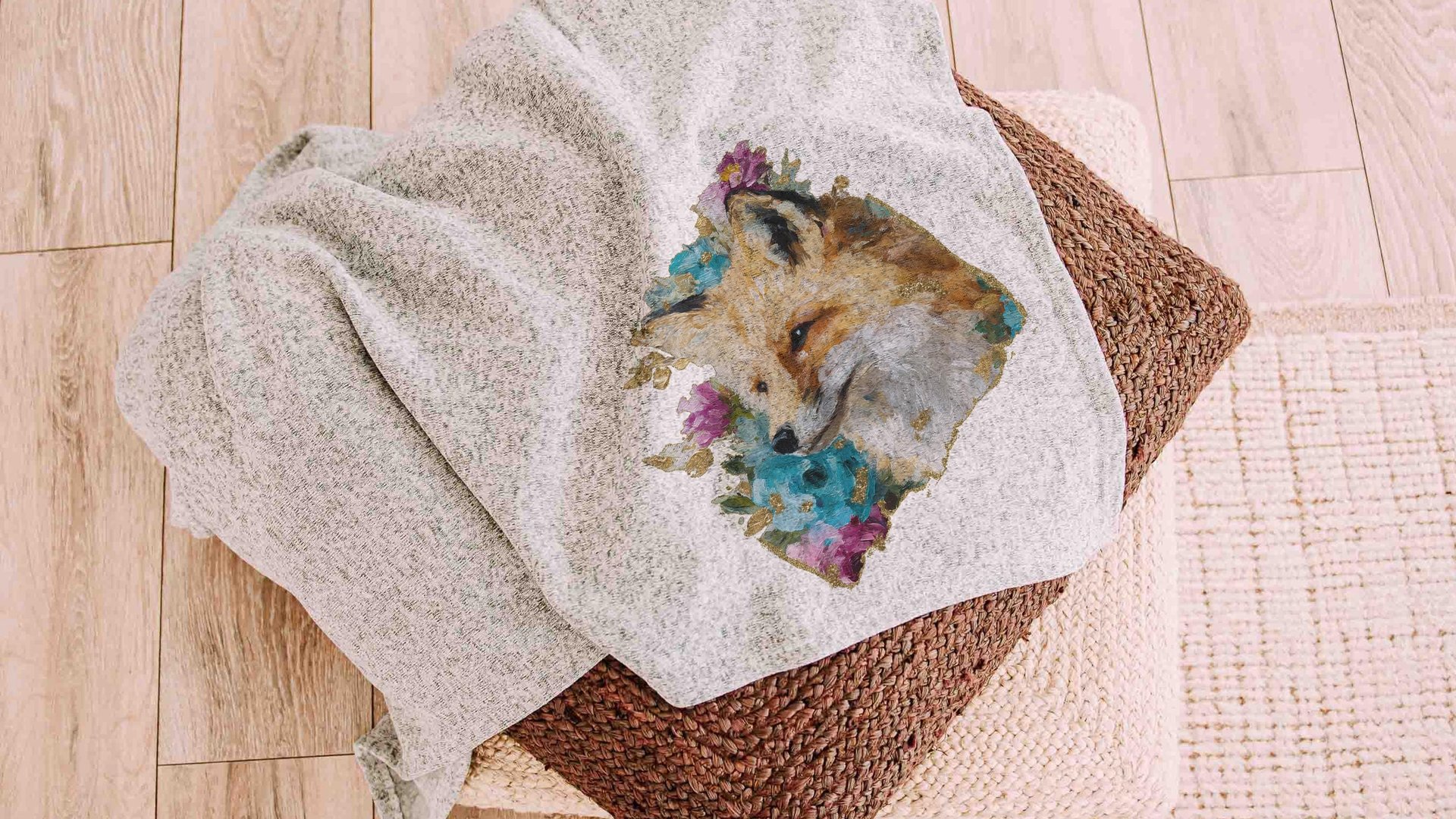 watercolor fox throw blanket for armchair, cozy gifts for sister, college dorm decor for girls, fox gifts for women, snuggle blanket 50x60