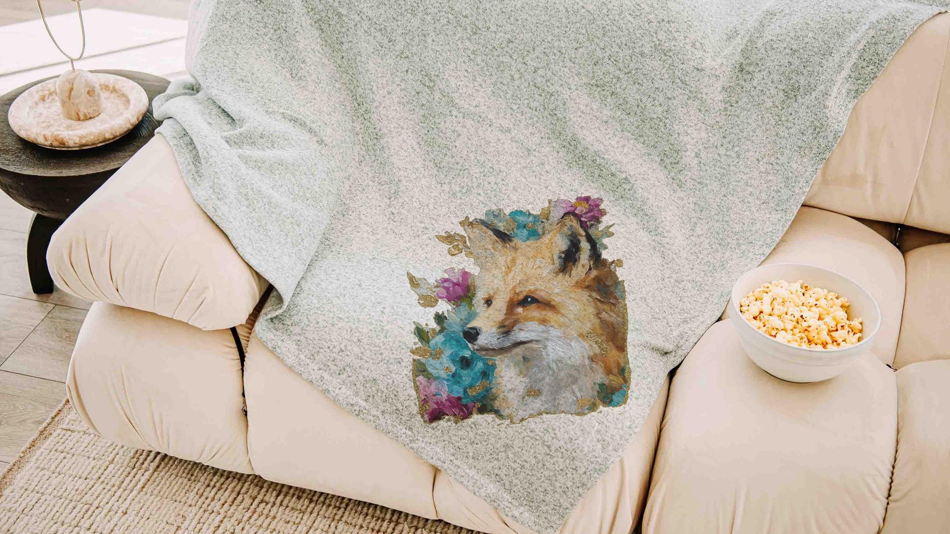 watercolor fox throw blanket for armchair, cozy gifts for sister, college dorm decor for girls, fox gifts for women, snuggle blanket 50x60