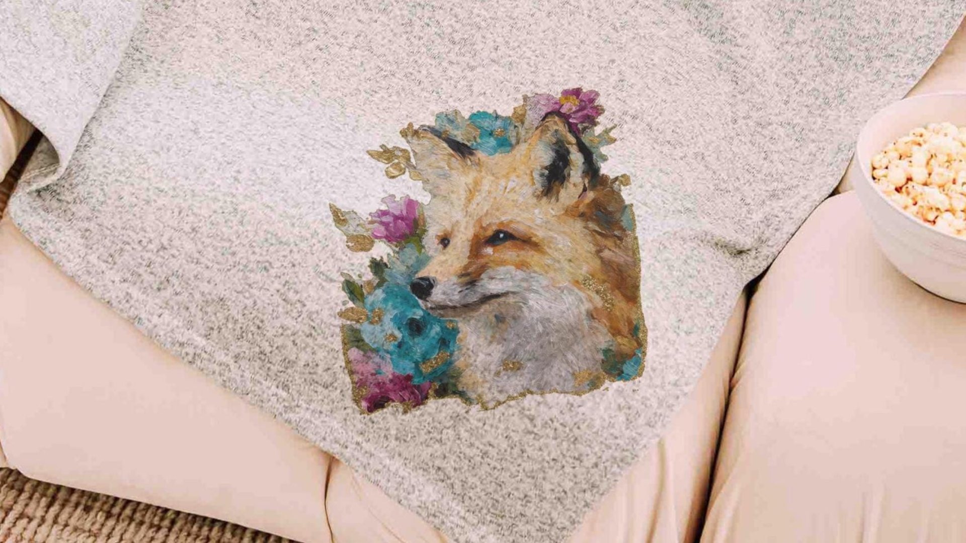watercolor fox throw blanket for armchair, cozy gifts for sister, college dorm decor for girls, fox gifts for women, snuggle blanket 50x60