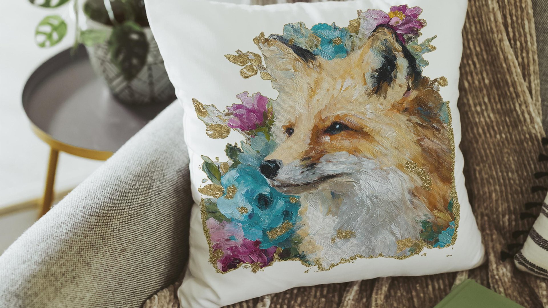 watercolor fox throw pillow for dorm, floral fox kitchen towels, college apartment decor, fox gifts for women, college gifts for girls, best