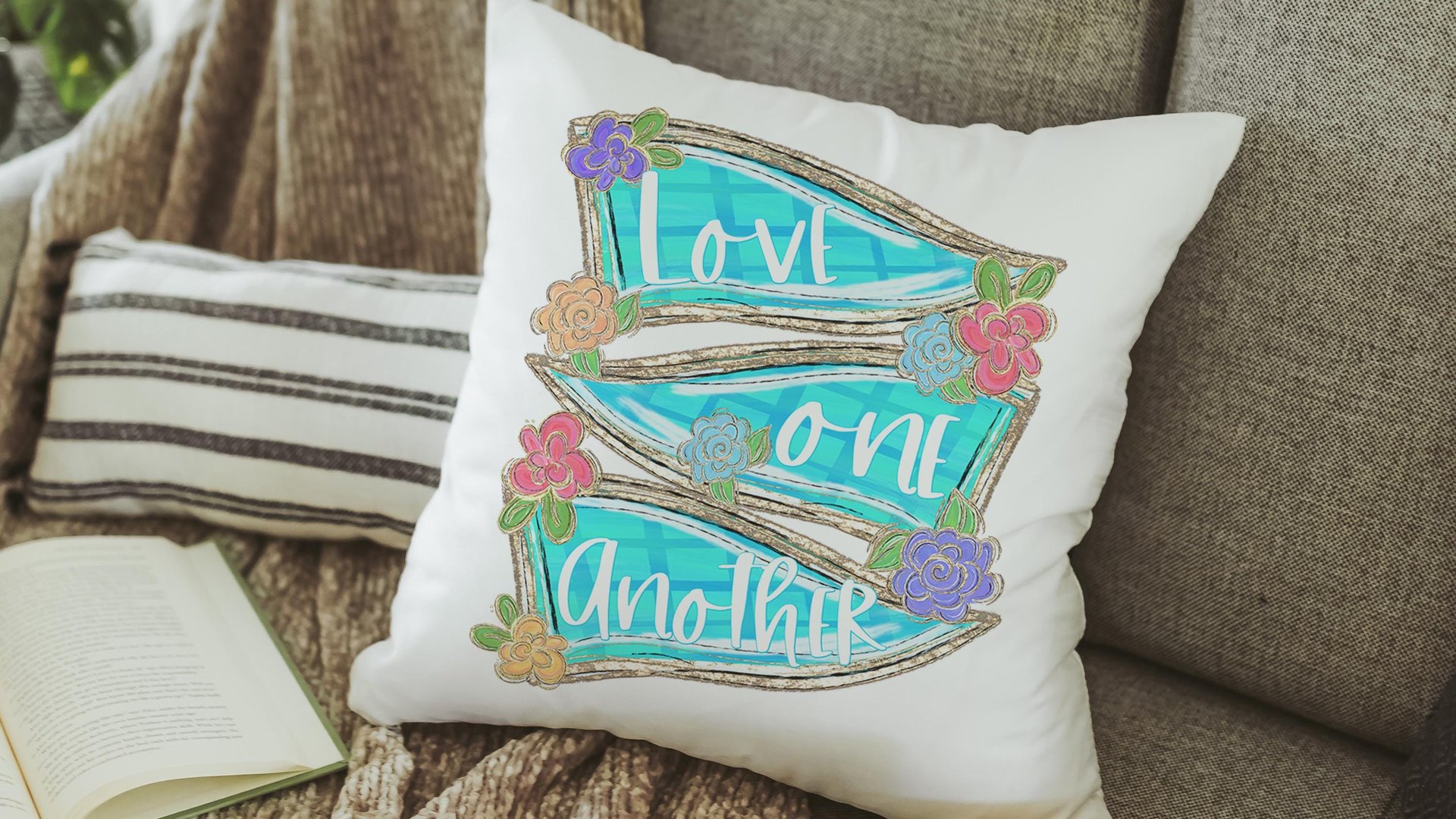 love one another scripture throw pillow for chair, John 13:34 Bible verse kitchen decor, Christian gifts for women home decor, faith kitchen