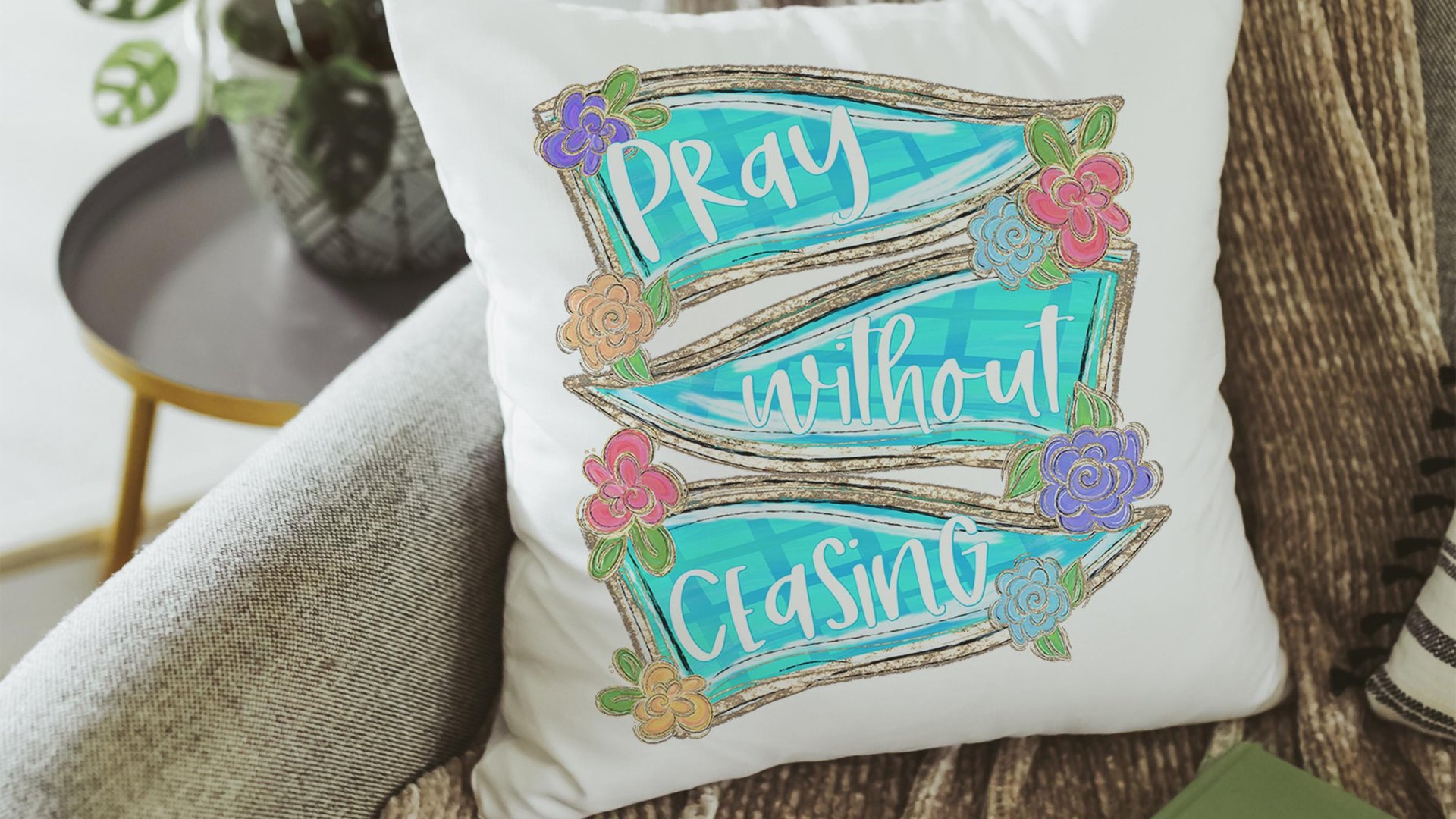 pray without ceasing tea towel for friend, scripture throw pillow for bed, 1 Thessalonians 5:17 Bible verse kitchen decor, Christian gifts