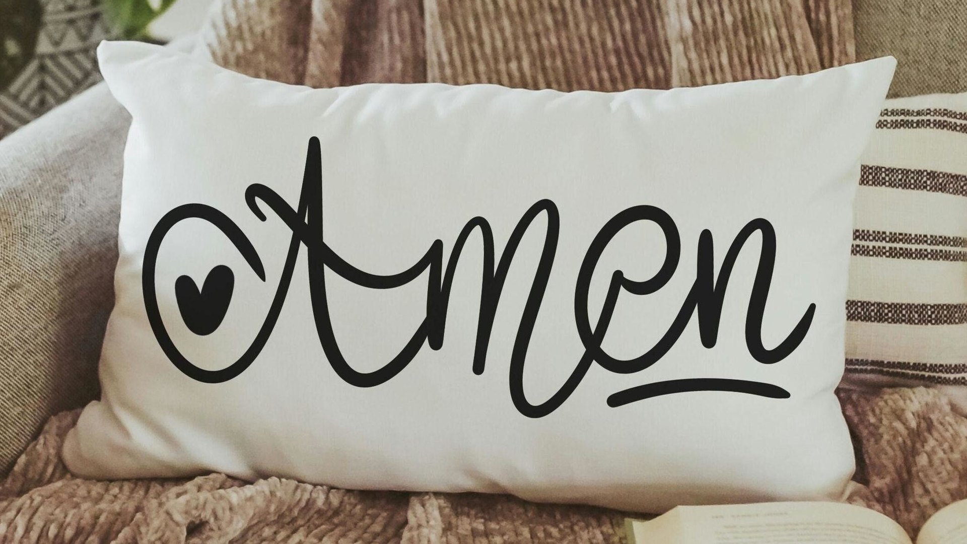 amen pillow for chair, minimalist Christian lumbar pillow cover 12x20, Christian gifts for women sisters in Christ, faith decor, godmother