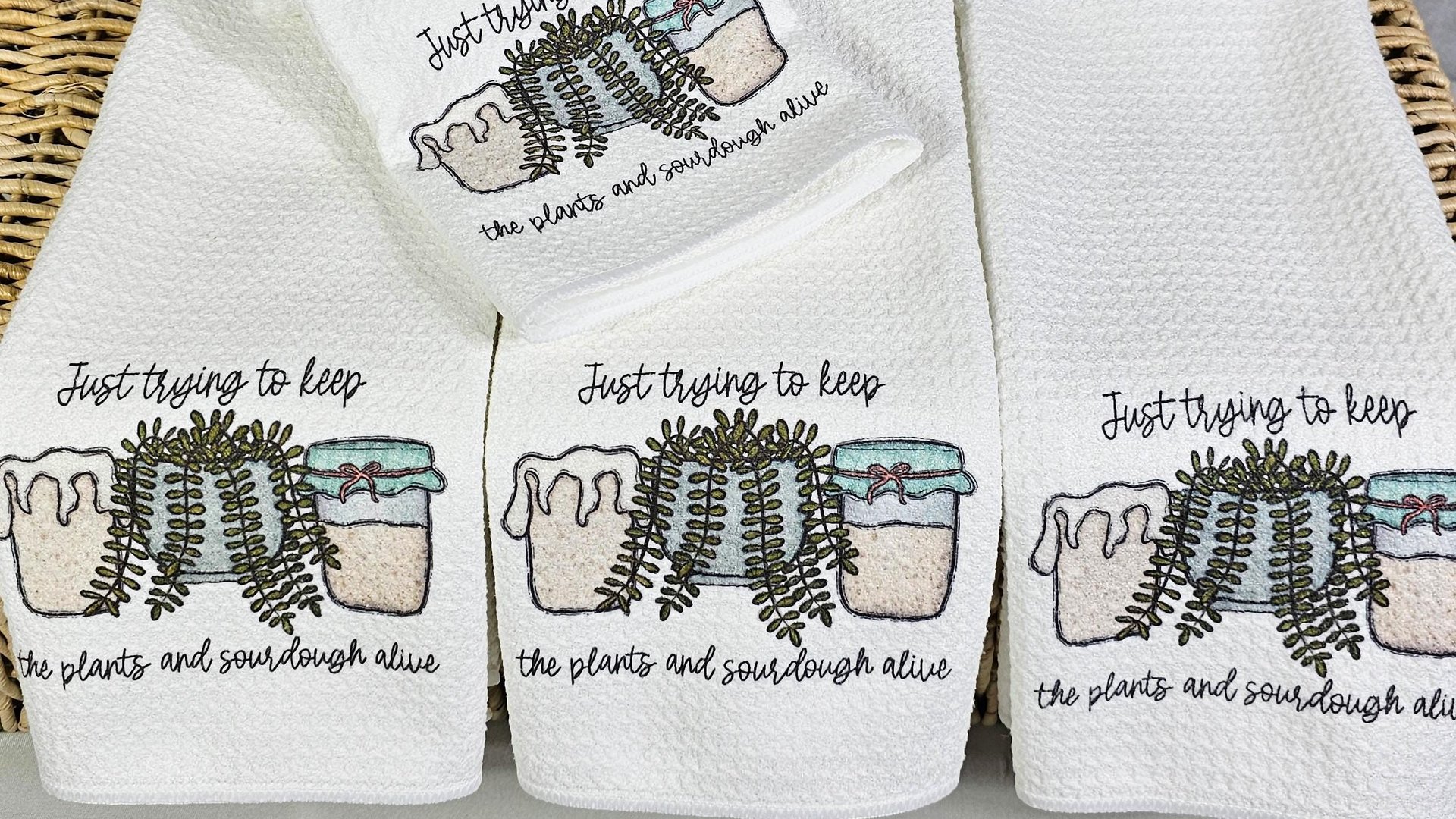 funny sourdough quotes baking kitchen towels for bridal shower, keeps plants alive plant mom gifts, sourdough kitchen decor, bread baker