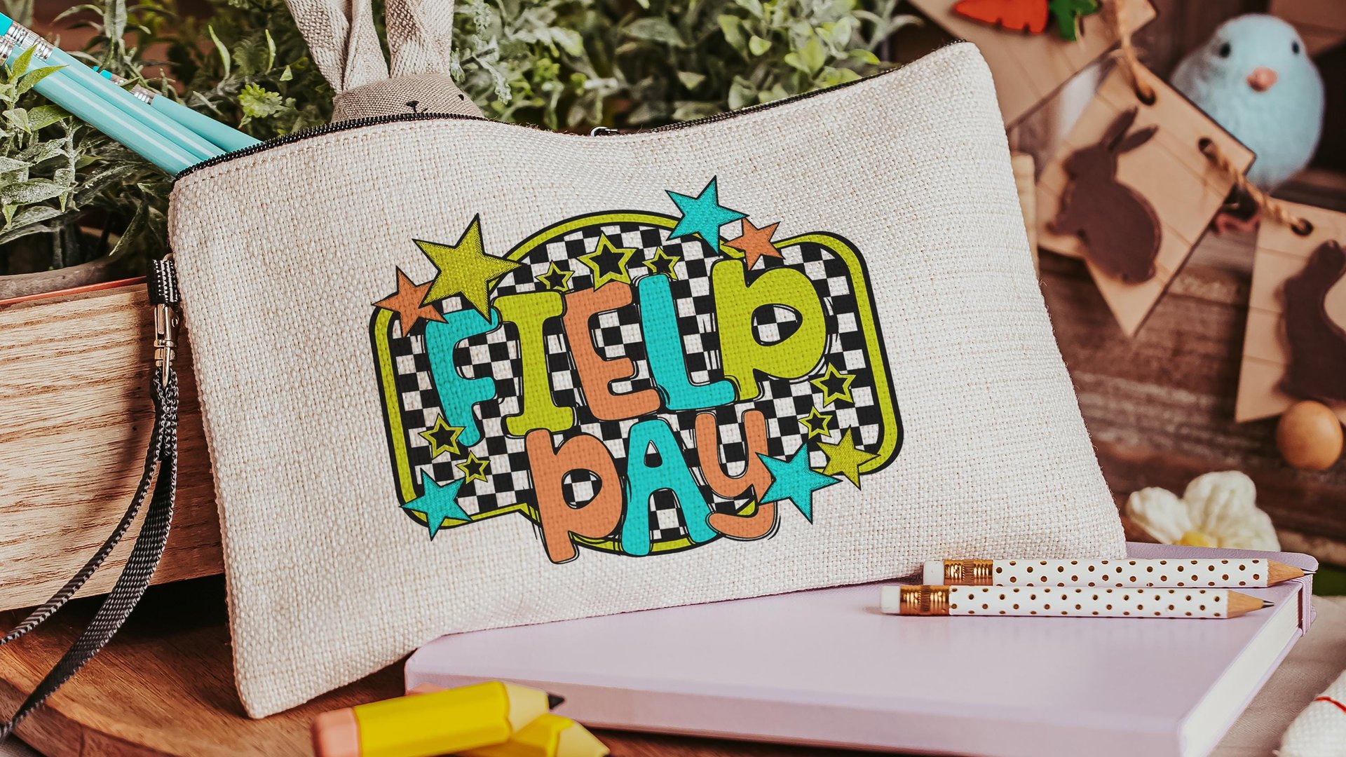 Field day pencil case for kids, school supplies for girls, first day of school gift for students, pencil pouches with zipper, 1st grade gift