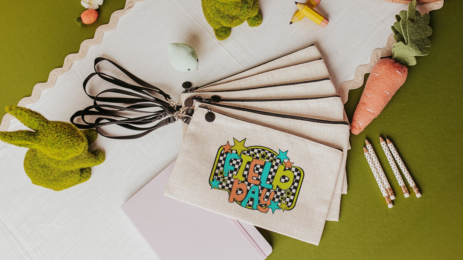 Field day pencil case for kids, school supplies for girls, first day of school gift for students, pencil pouches with zipper, 1st grade gift