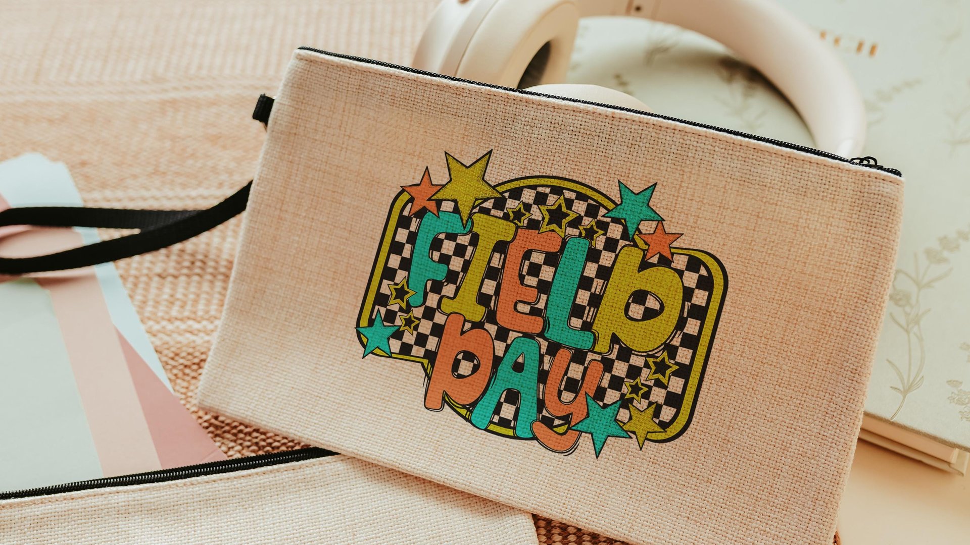 Field day pencil case for kids, school supplies for girls, first day of school gift for students, pencil pouches with zipper, 1st grade gift