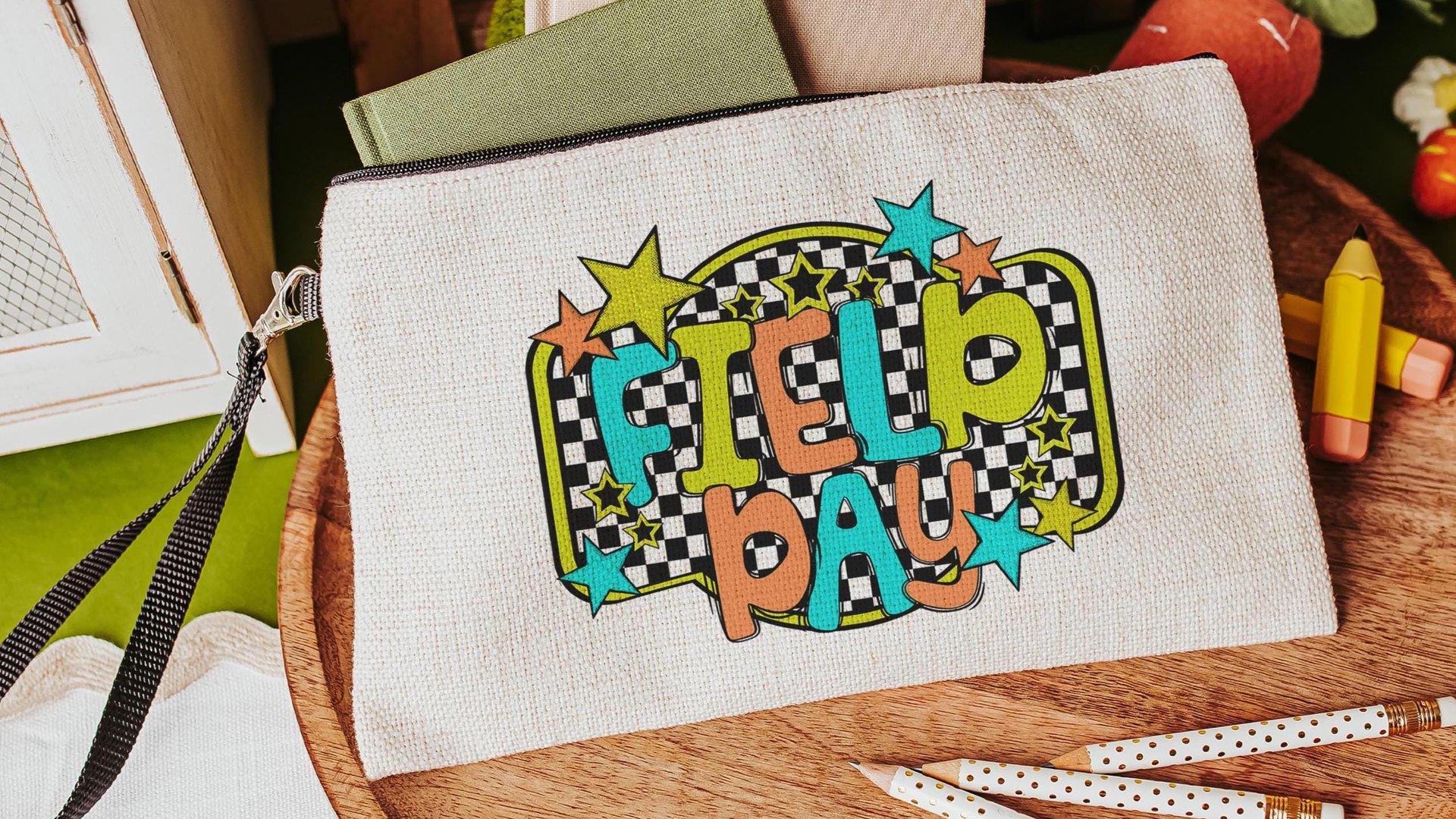 Field day pencil case for kids, school supplies for girls, first day of school gift for students, pencil pouches with zipper, 1st grade gift