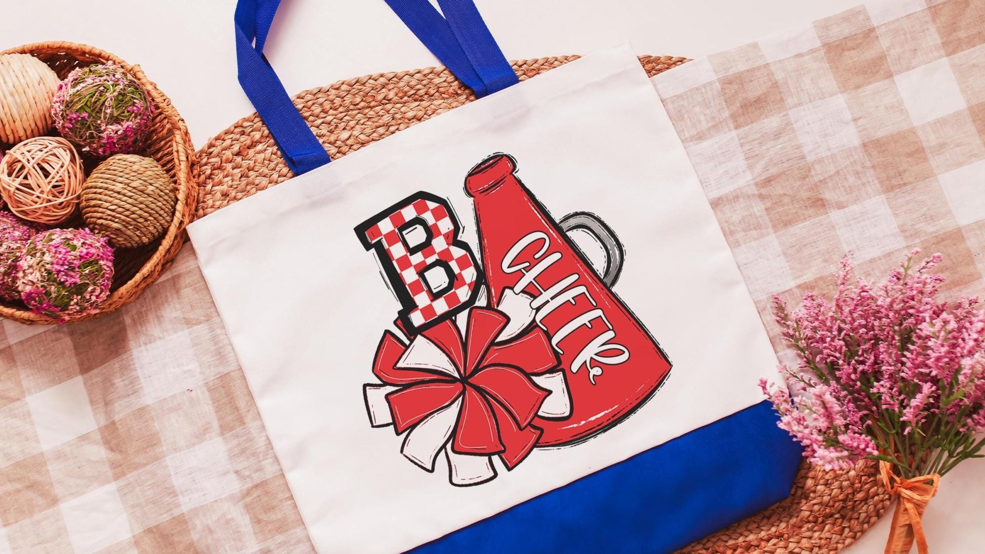 personalized kelly green cheer tote bag for school, cheerleader gifts for girls, initial tote bag for teen girls, back to school gifts for