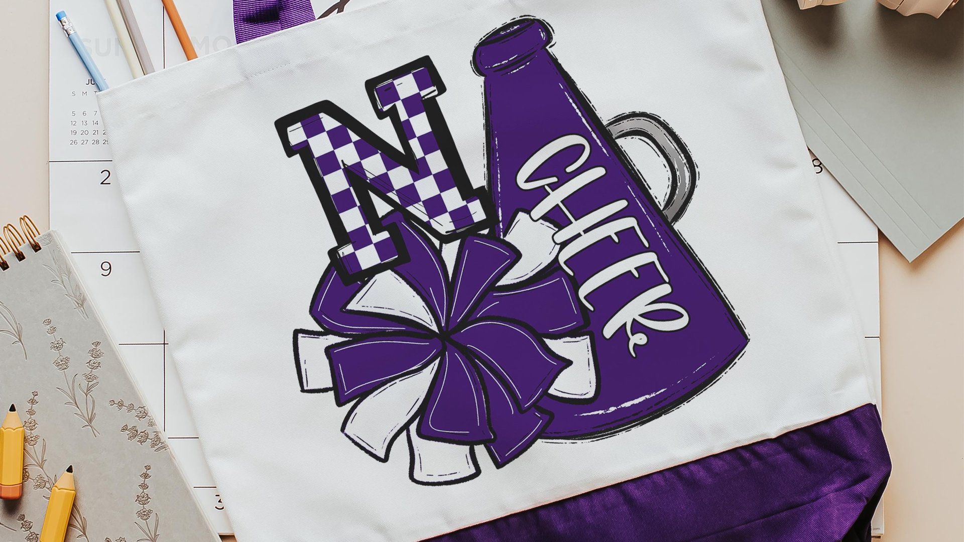 personalized white and maroon cheer tote bag for school, cheer gifts for girls, maroon checkered initial tote bag for teen girls, cheer mom