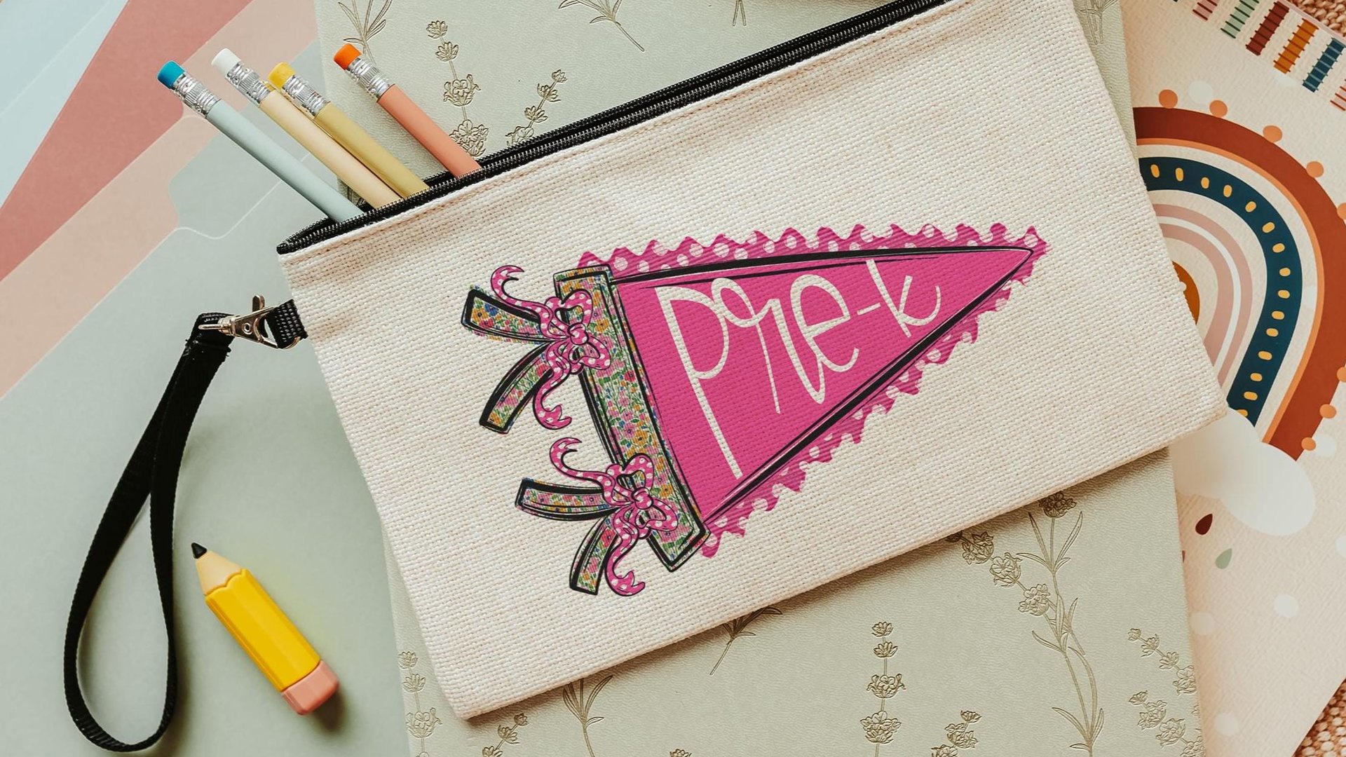 3rd grade pink coquette pencil pouch