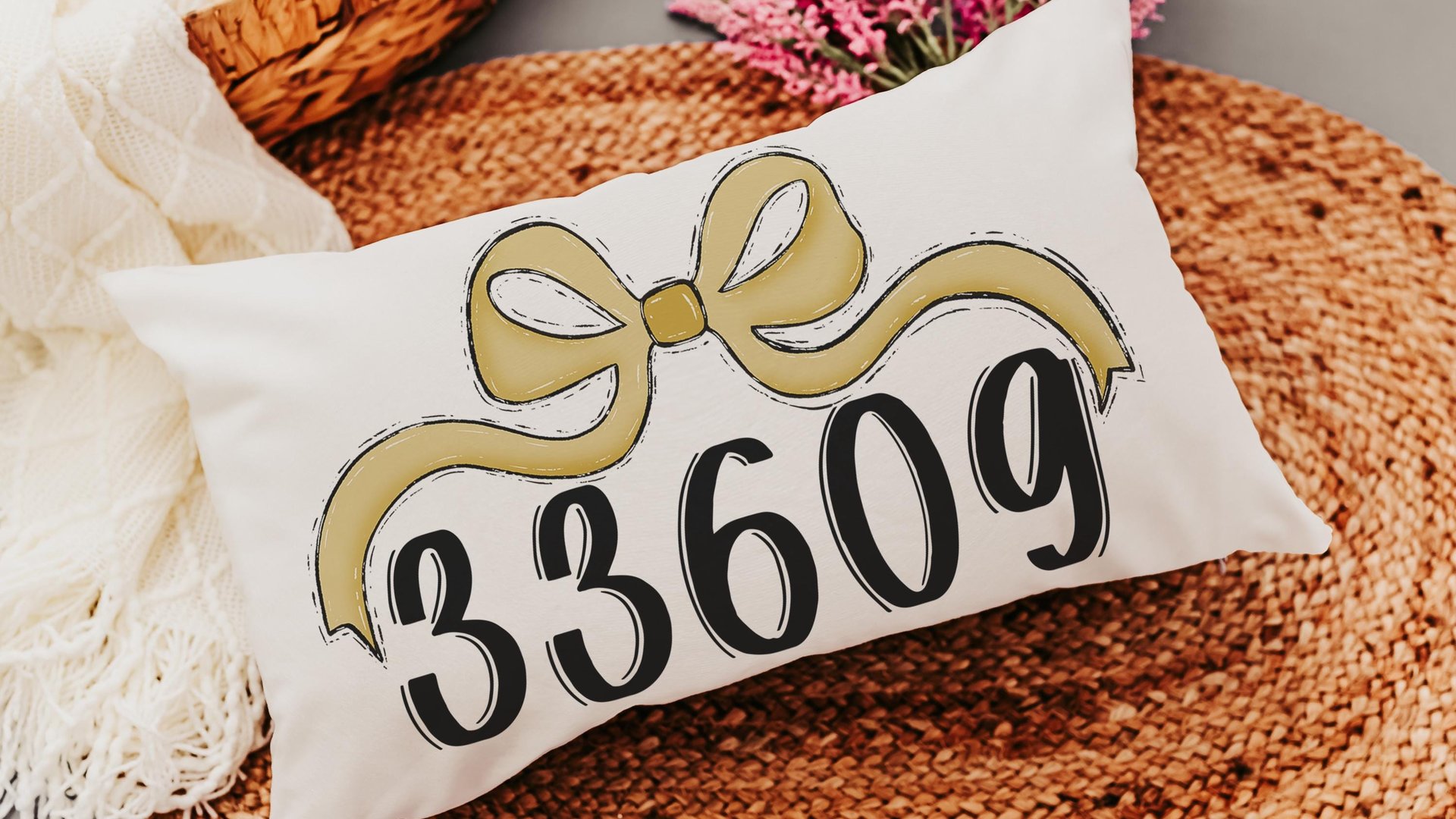 personalized white and gold school spirit coquette throw pillow for dorm, college gifts for girls, custom zip code pillow, college apartment