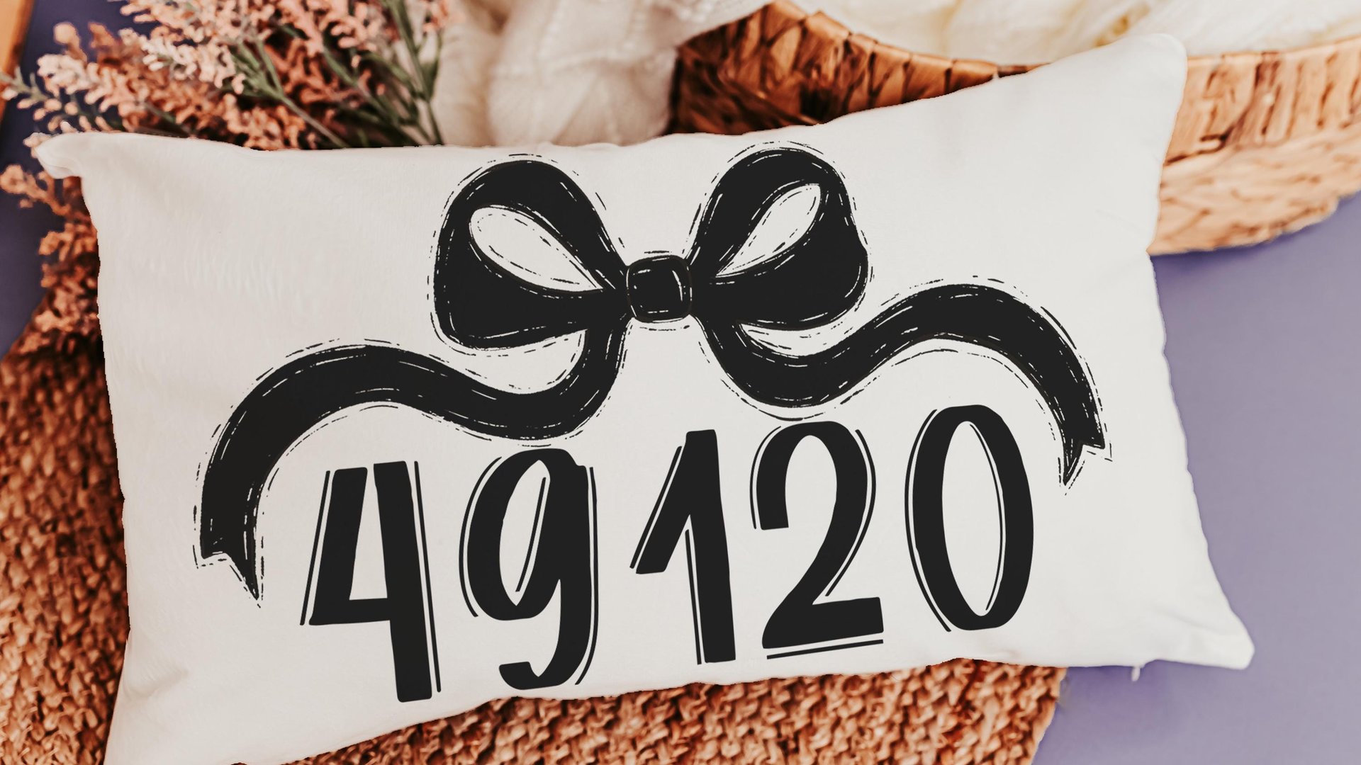 personalized school spirit coquette throw pillow for dorm, purple team spirit college gifts for her, zip code pillow for bed, college dorm