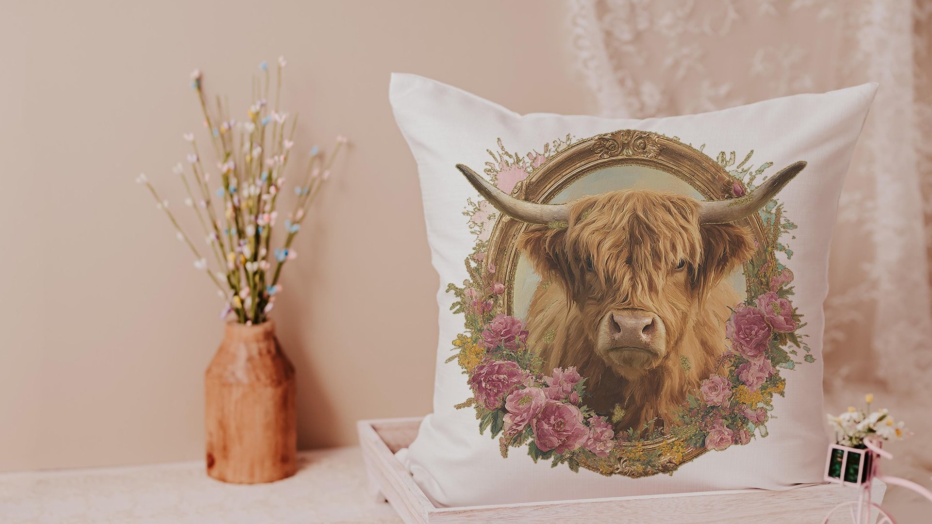 shaggy cow kitchen towels for Christmas gifts for neighbors, highland cow kitchen decor, floral cow gifts for cow lovers, secret Santa gifts