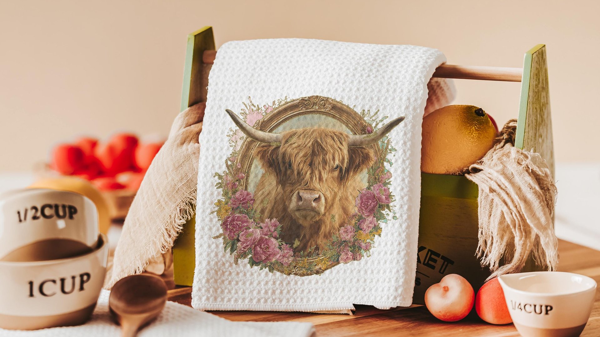 shaggy cow pillow cover 18x18 fall style gift, highland cow kitchen decor, floral cow kitchen towels, fall host gift, cute cow gifts for cow