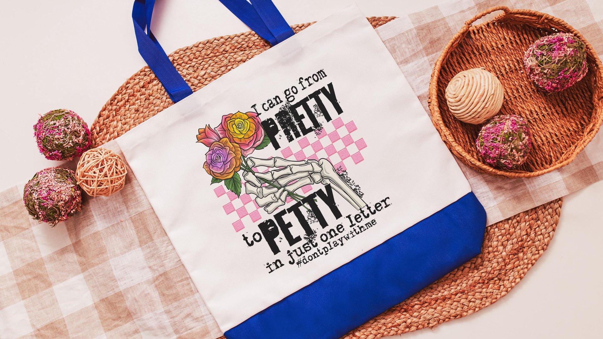 pretty to petty funny tote bag unique gifts for sisters, don't play with me sarcastic gifts for coworkers, trendy tote bags for women, best