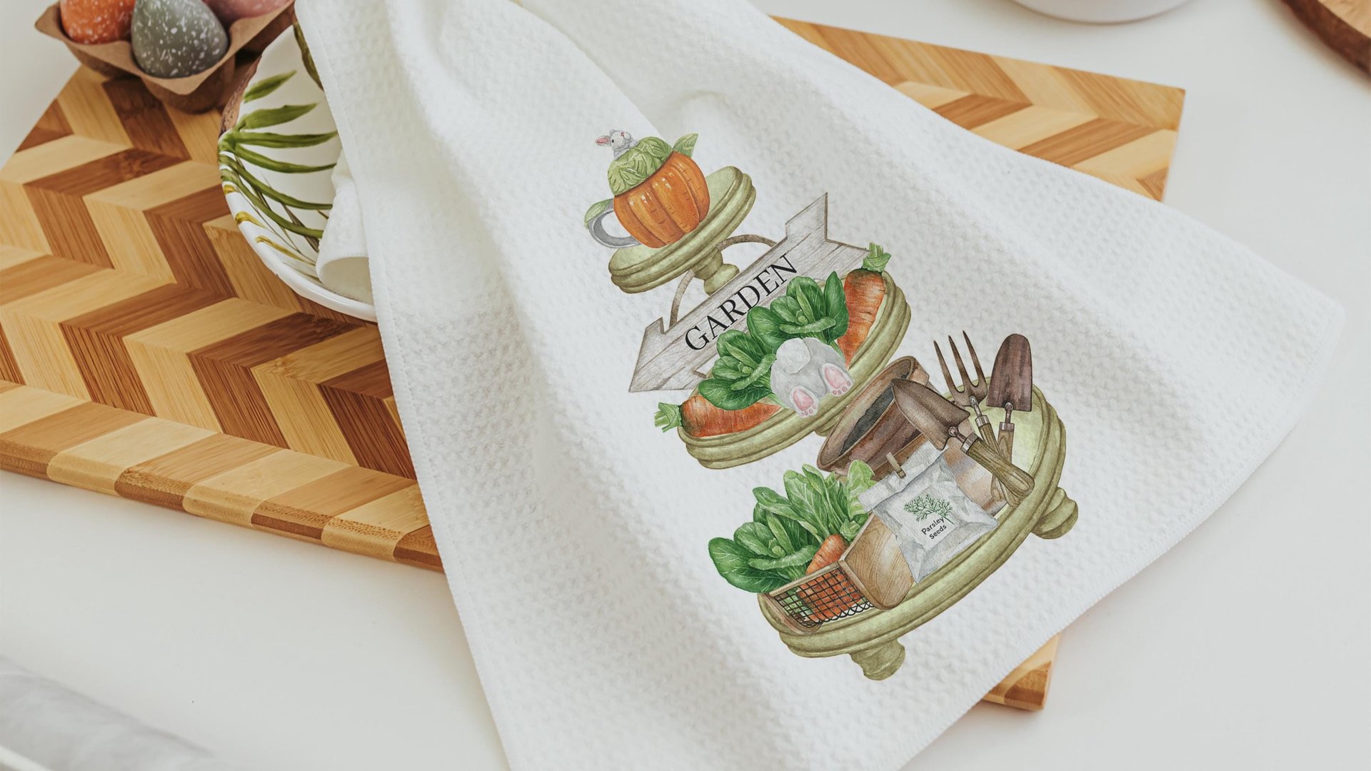 carrot patch tea towels for bathroom, Easter hostess gifts for women, gardening gifts for mom, garden kitchenette decor, bunny kitchen towel