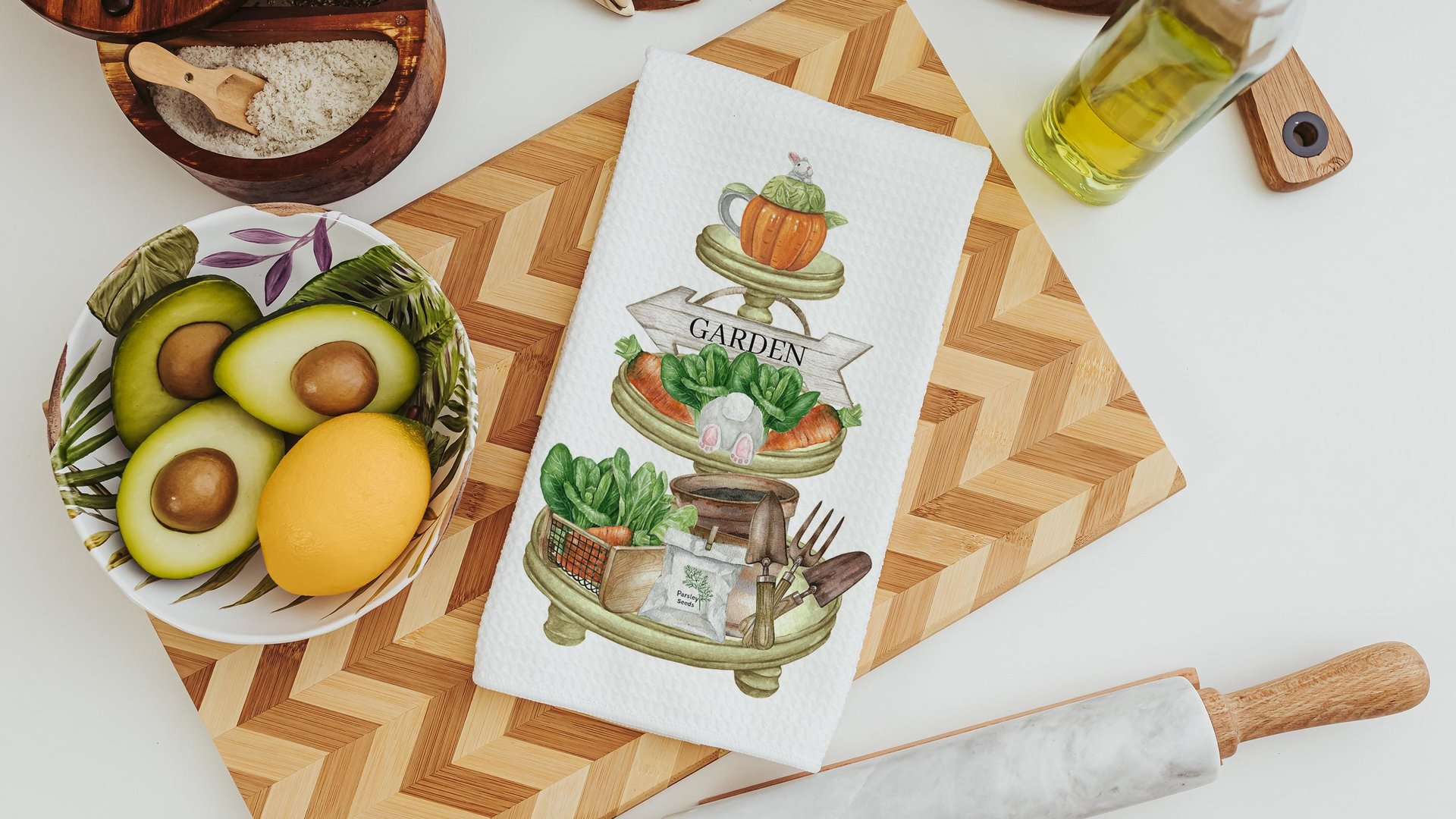 carrot patch tea towels for bathroom, Easter hostess gifts for women, gardening gifts for mom, garden kitchenette decor, bunny kitchen towel