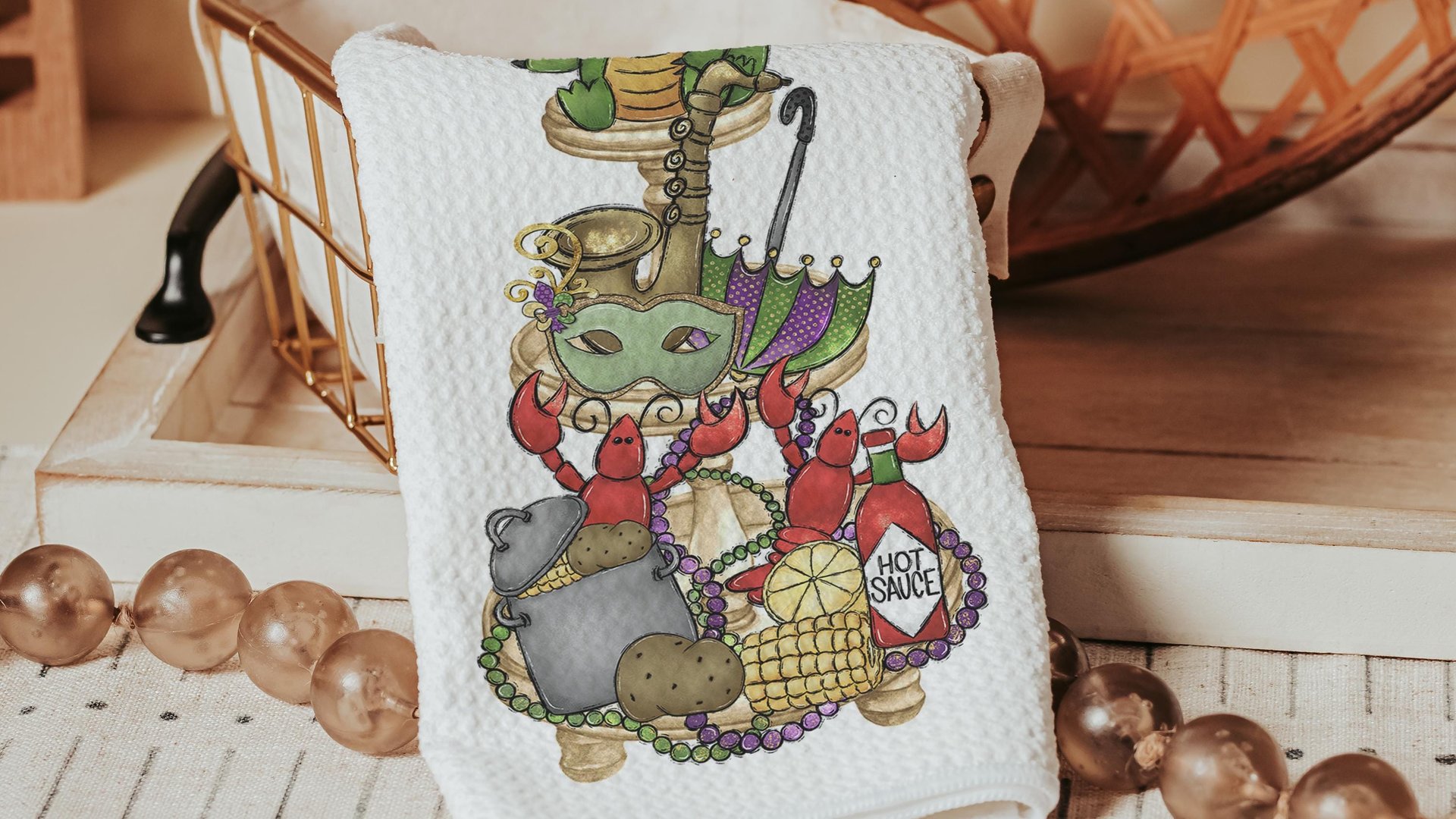 Mardi Gras kitchen towel holiday home decor gifts for her, Fat Tuesday hand towels for bathroom, crawfish boil party supplies, Cajun kitchen