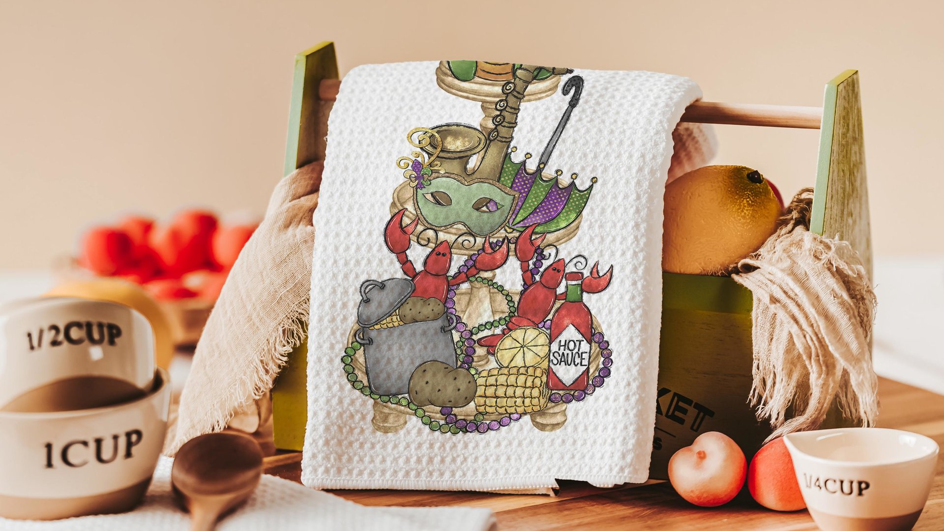 Mardi Gras kitchen towel holiday home decor gifts for her, Fat Tuesday hand towels for bathroom, crawfish boil party supplies, Cajun kitchen