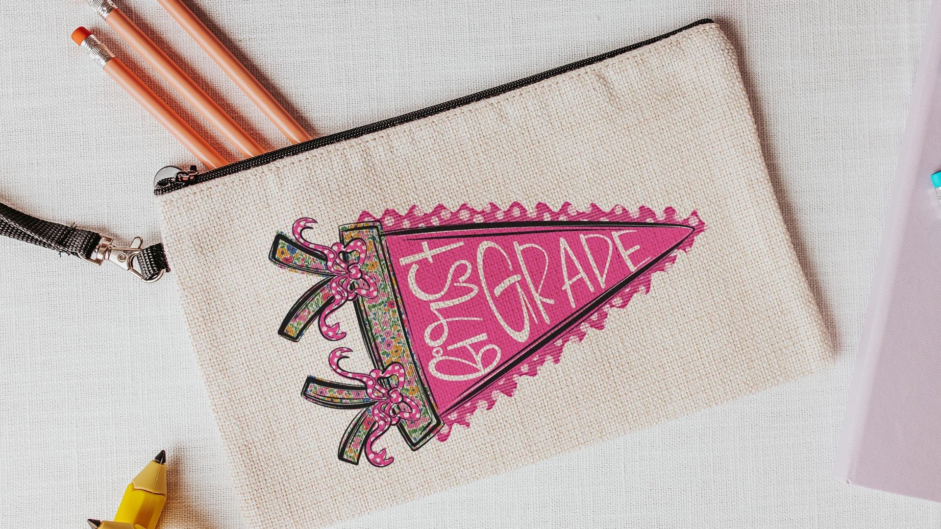 3rd grade pink coquette pencil pouch