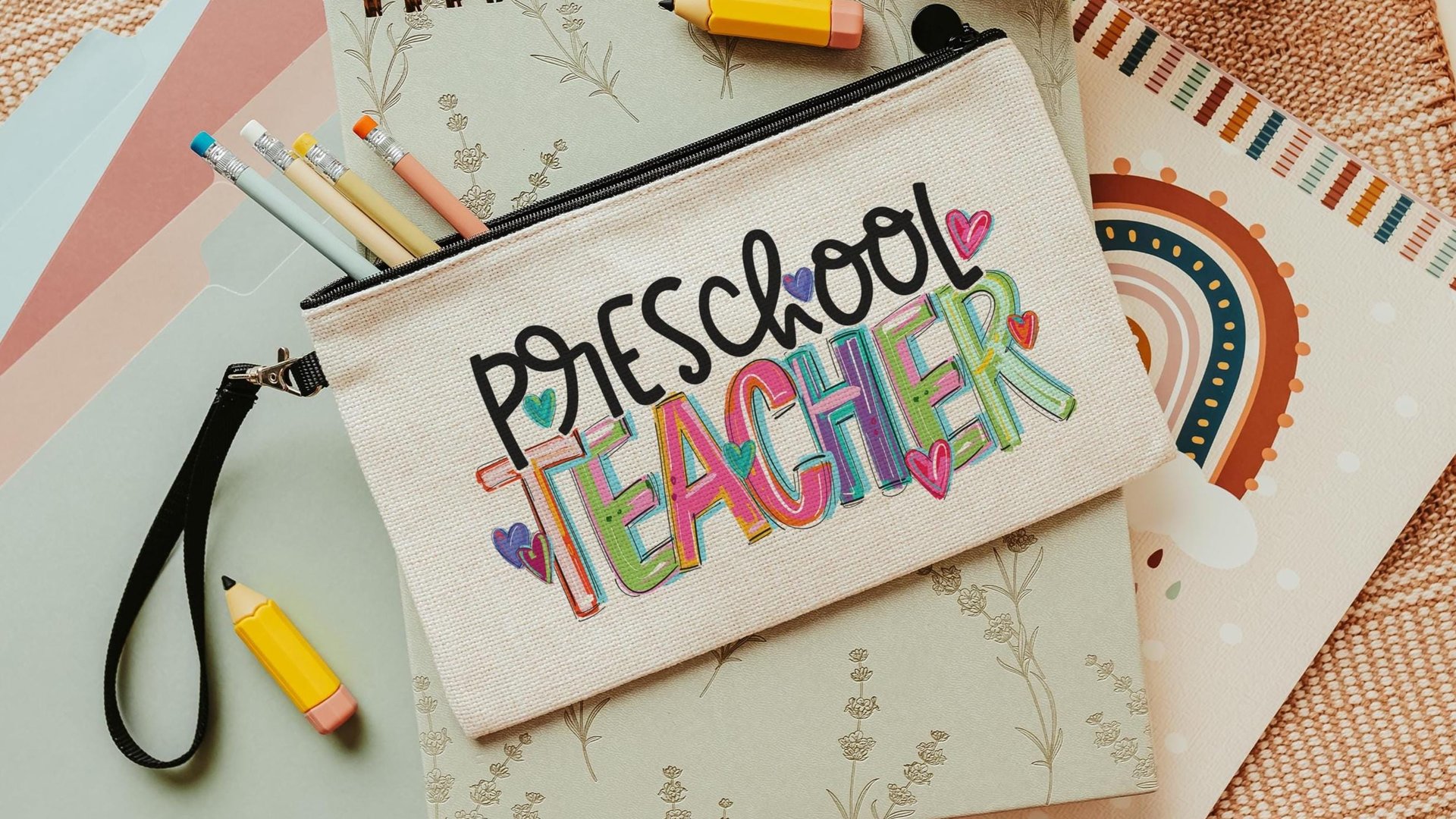 back to school pencil pouch with zipper, preschool teacher gifts for women, first day of school gifts for teachers, pre k school supplies