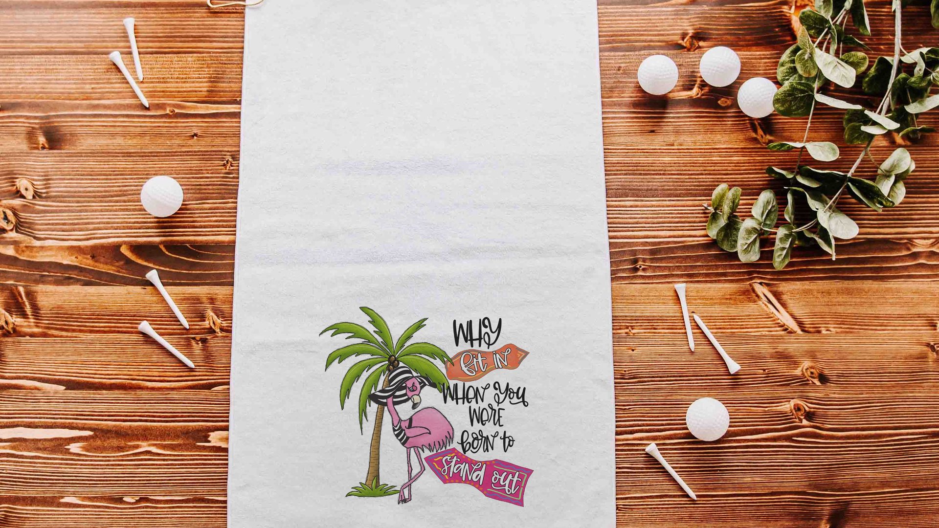 born to stand out flamingo golf towel with hook, cute golf bag accessories for her, golfer bff gifts for women, golf ball towel with grommet