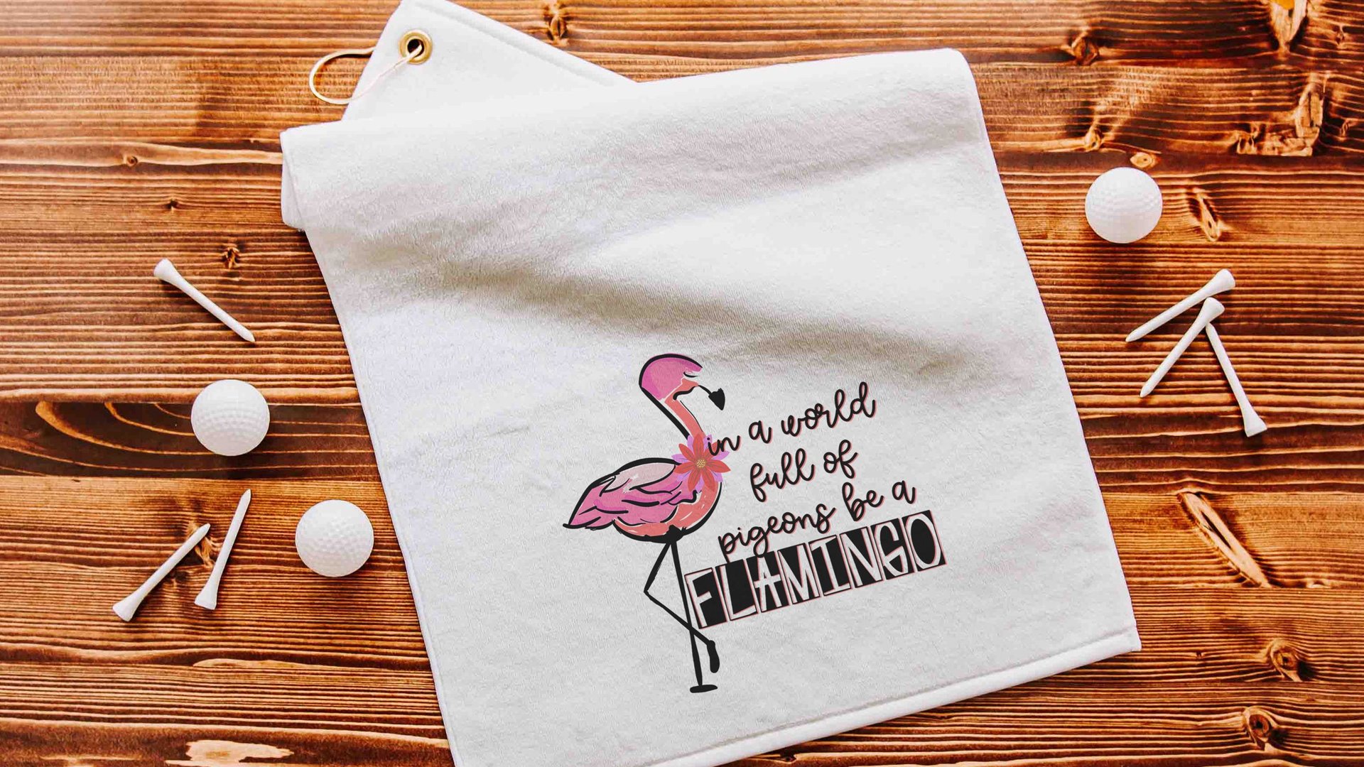 be a flamingo inspirational golf towels with grommet, cute golf bag accessories for women, funny golf gifts for ladies, flamingo gifts for