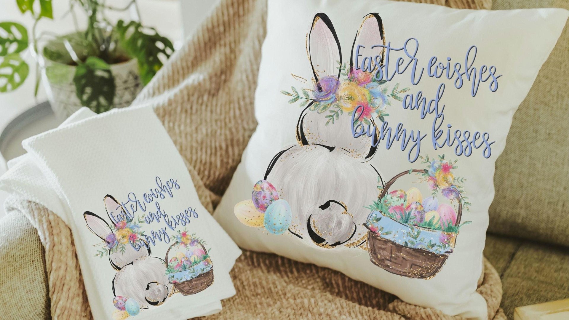 Easter wishes and bunny kisses throw pillows 