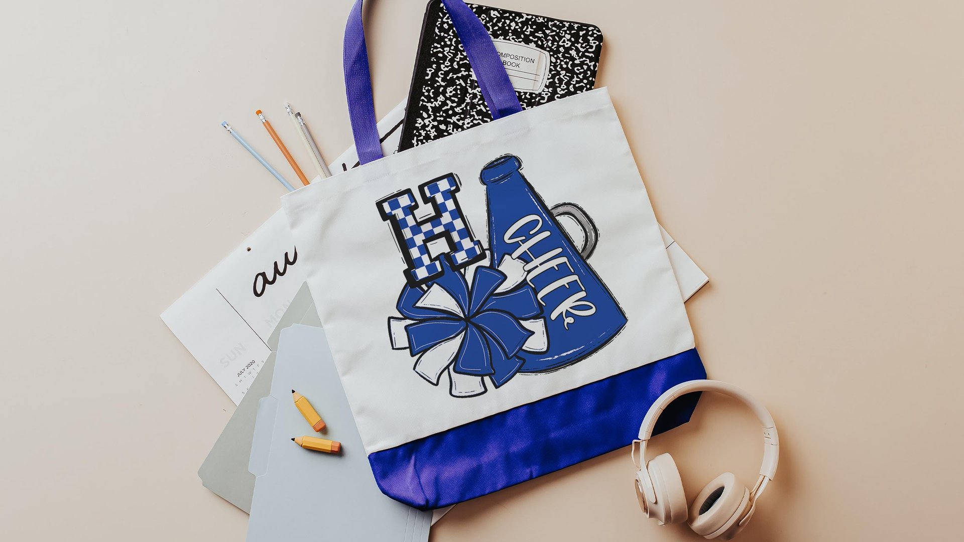 personalized Carolina blue cheer coach tote bags for women, cheer squad gifts, initial tote bag for teen girls, cheerleader gifts for girls