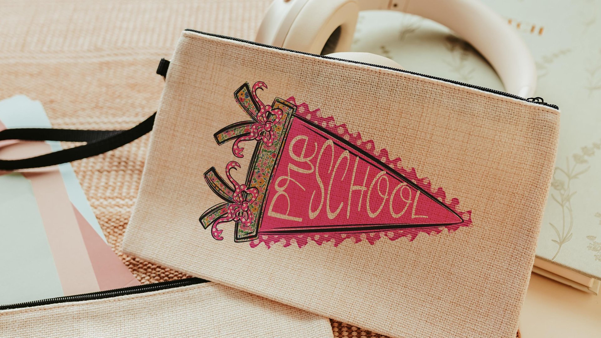 3rd grade pink coquette pencil pouch