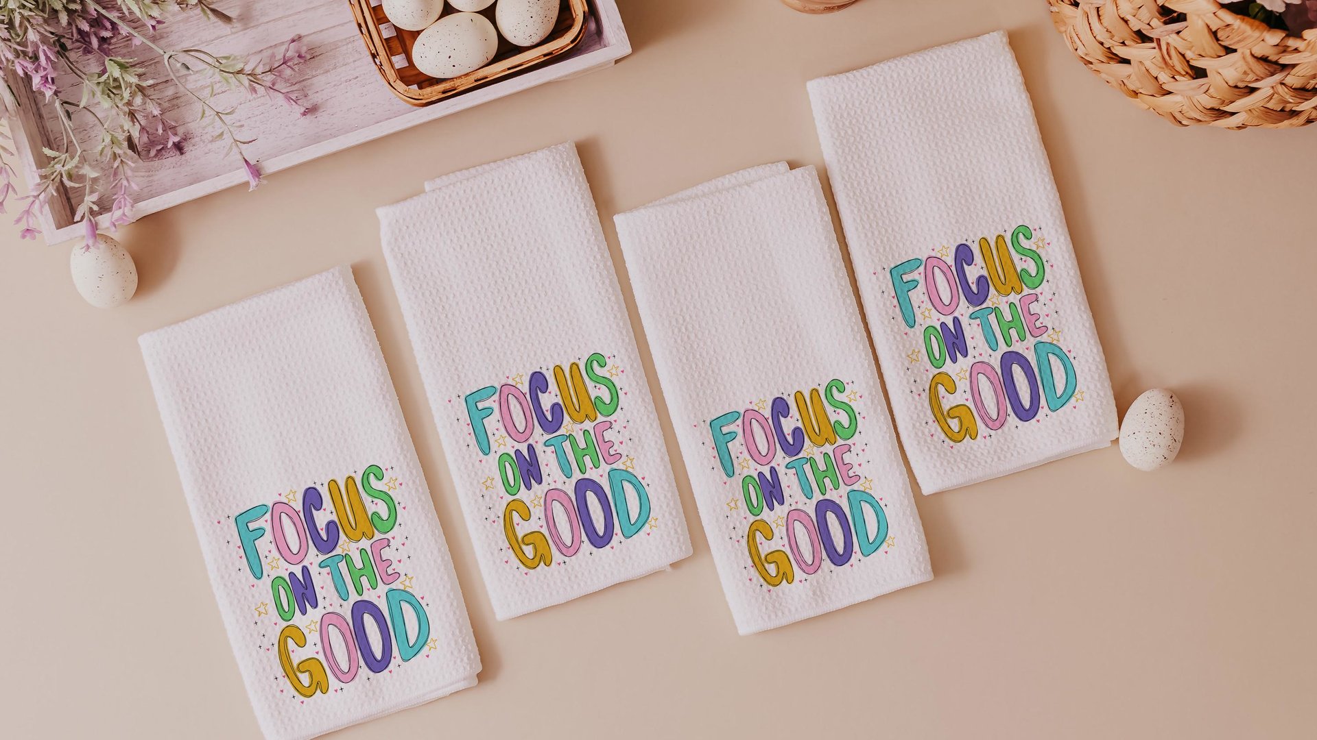 focus on the good positive affirmation kitchen towels for sisters, inspirational gifts for women, college apartment decor, mental health