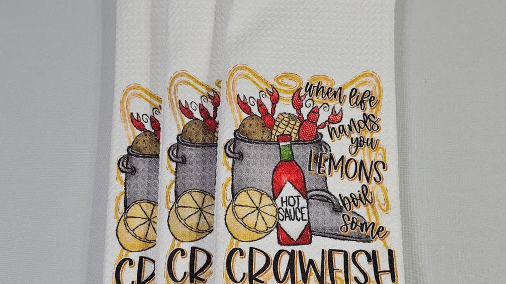 when life gives you lemons boil crawfish kitchen towels, Creole cooking crawfish boil Cajun kitchen decor, pinch the tail Louisiana gifts