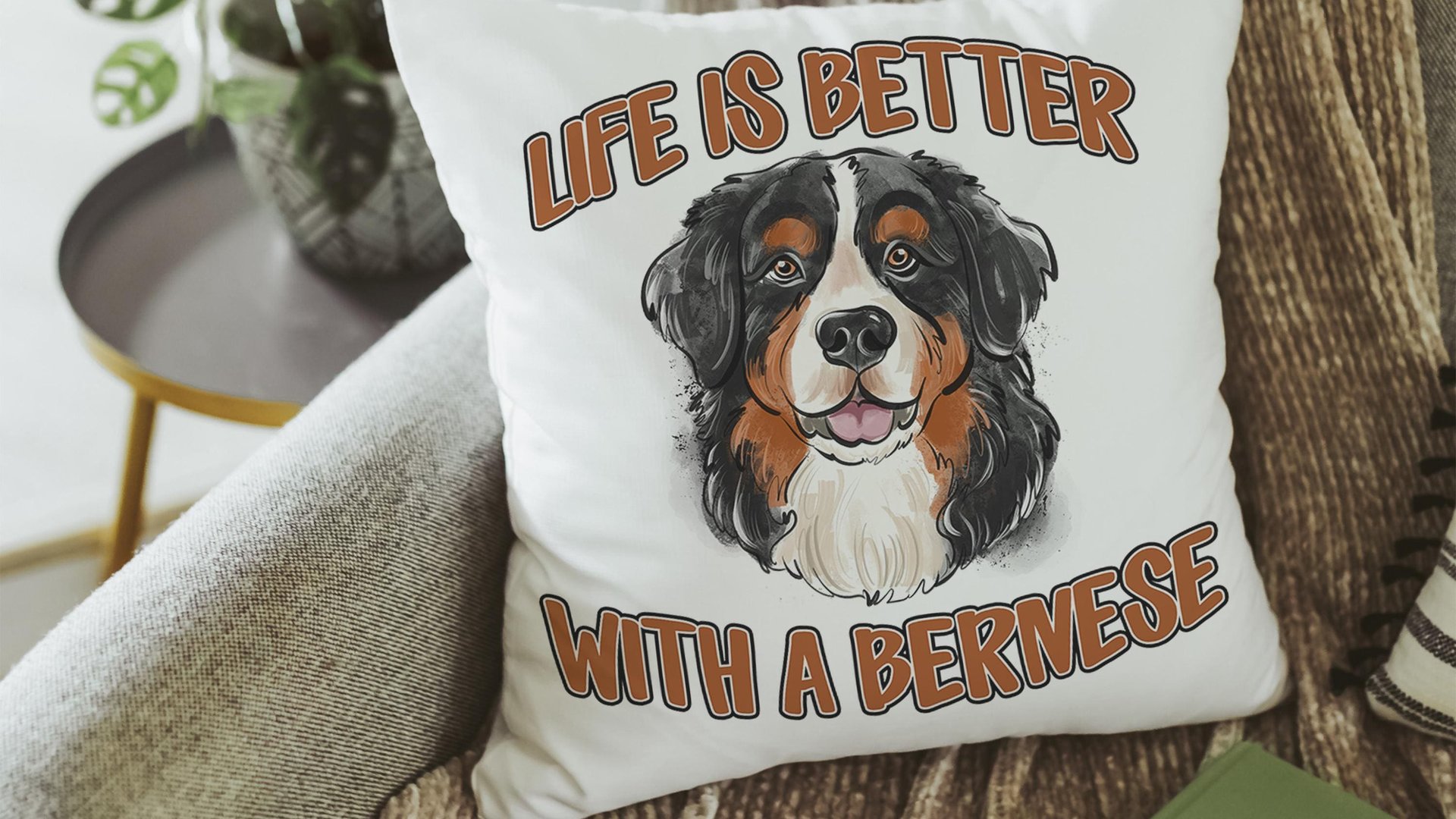 life is better with dogs Bernese mountain dog throw pillow for couch, Bernese mountain dog gifts for her, Berner Sennenhund cute dog lover