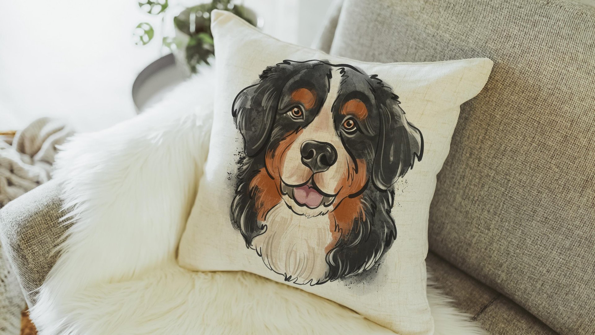 bernese mountain dog throw pillow covers 18 x 18, Berner mom Bernese mountain dog gifts for her, Bernese grandma dog lover pillows for couch