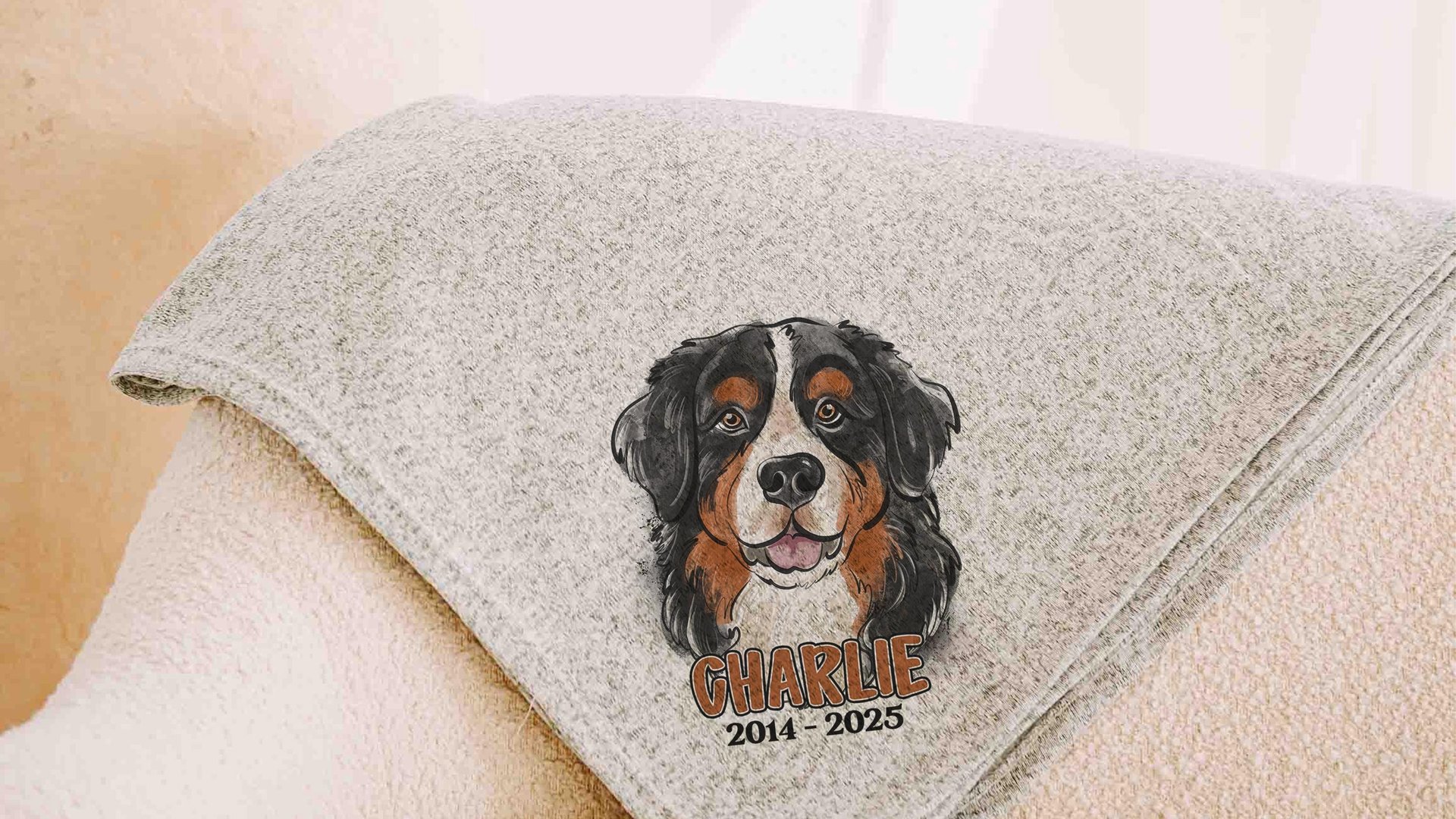 bernese mountain dog blanket personalized in memory of dog blanket for dog lovers, dog sympathy gift with name, loss of dog memorial gift