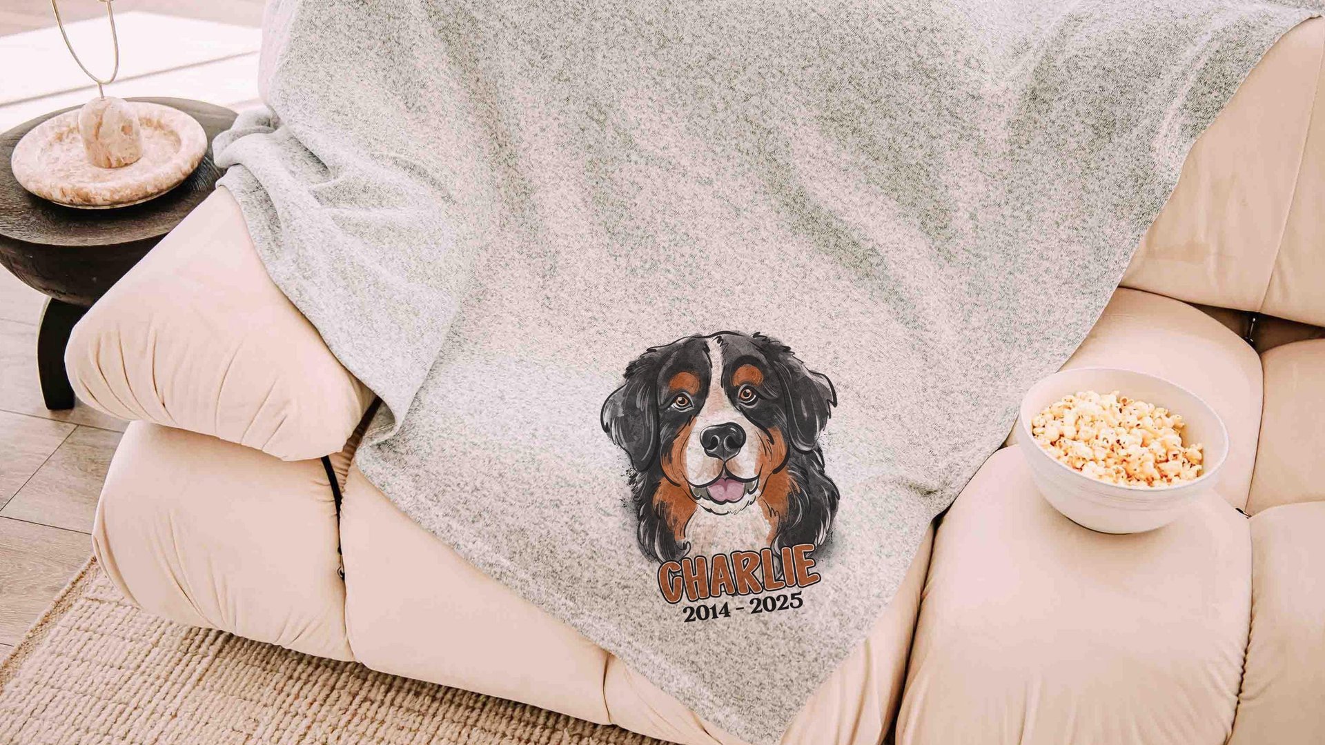bernese mountain dog blanket personalized in memory of dog blanket for dog lovers, dog sympathy gift with name, loss of dog memorial gift